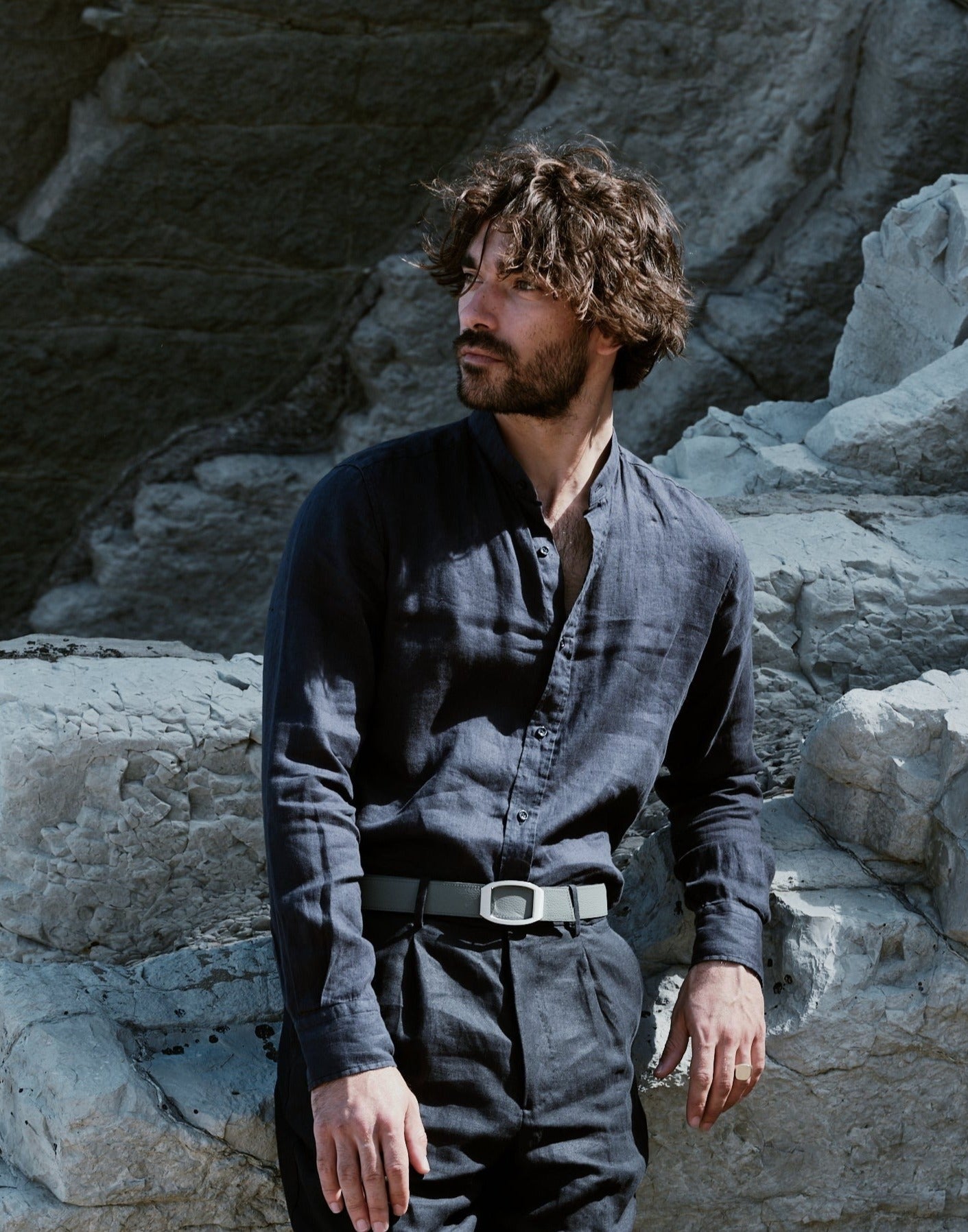 Ceinture homme en cuir gris Concorde palladium 32 mm réversible