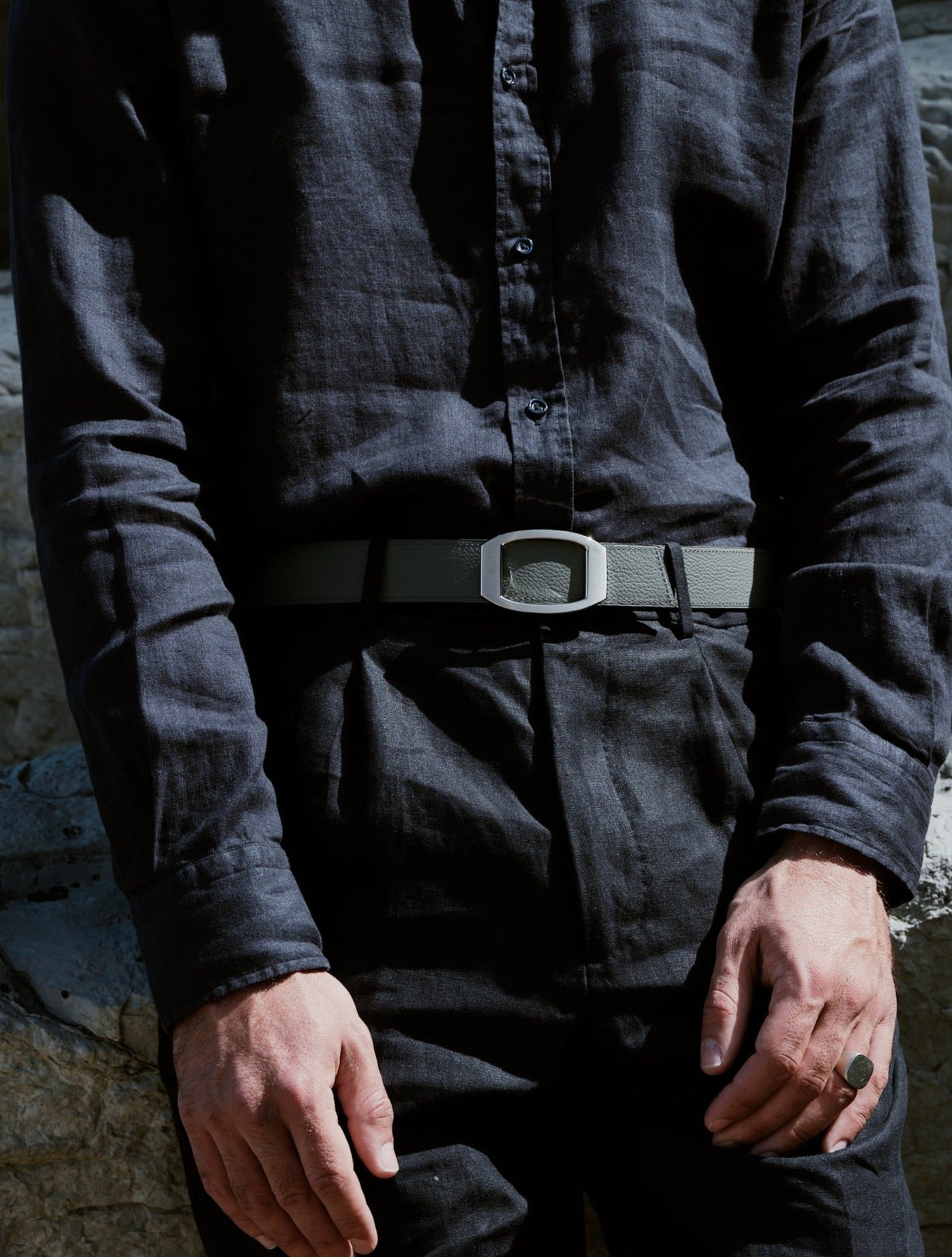 Ceinture homme en cuir gris Concorde palladium 32 mm réversible