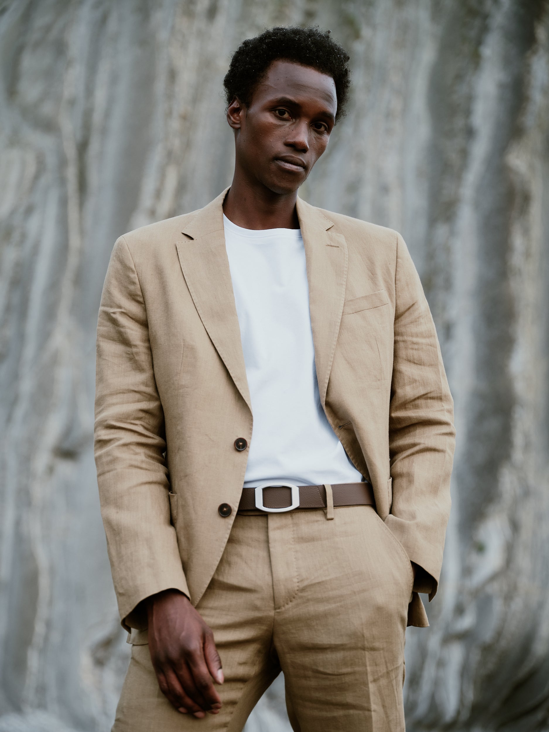 Ceinture homme en cuir marron Concorde palladium 32 mm réversible