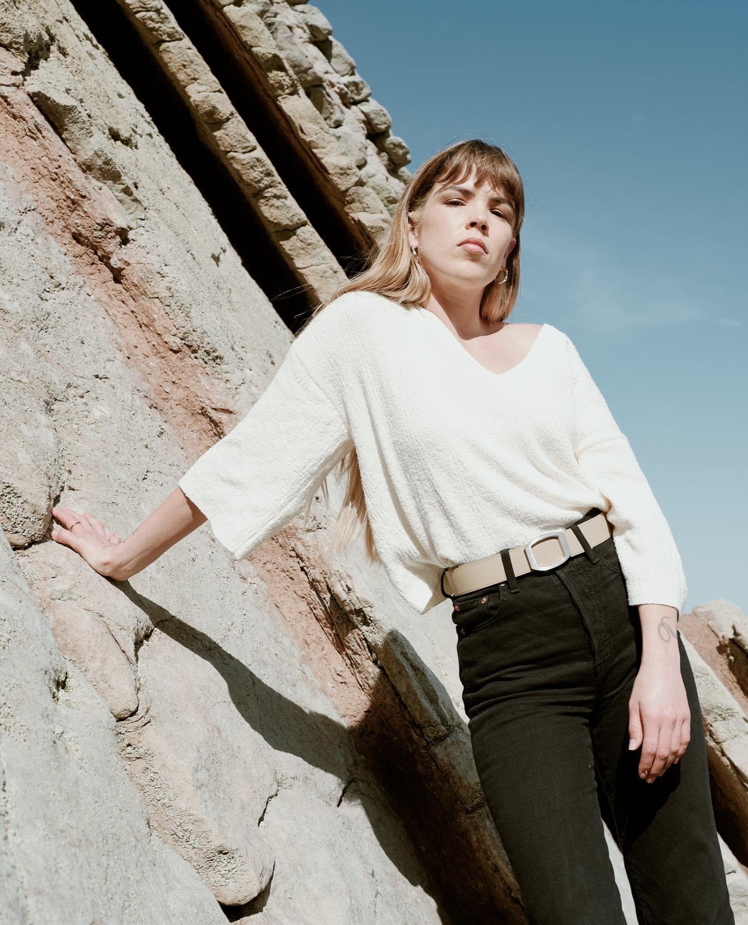 Ceinture femme en cuir beige Concorde palladium 38 mm réversible