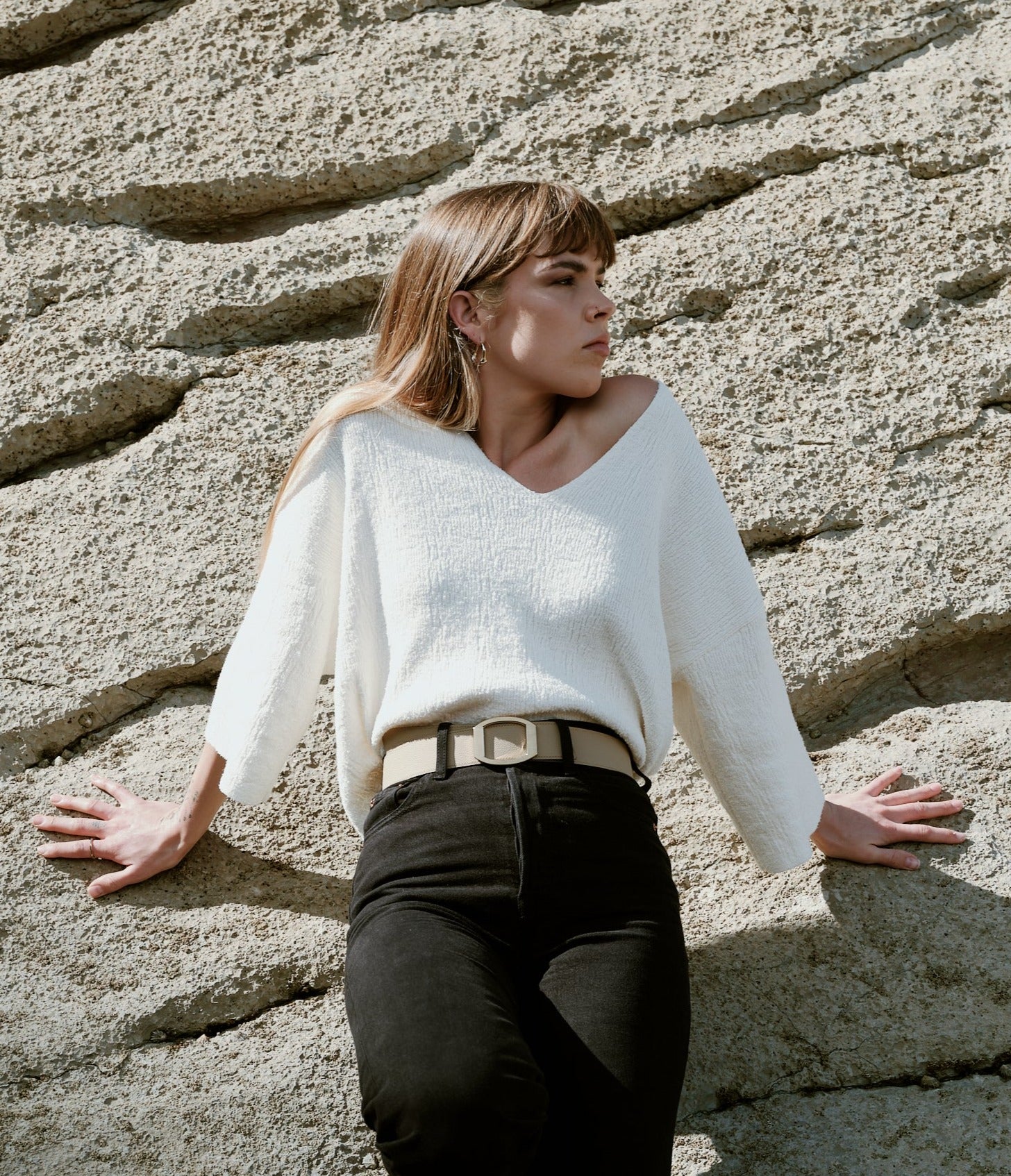 Ceinture femme en cuir beige Concorde plaquée or 38 mm réversible