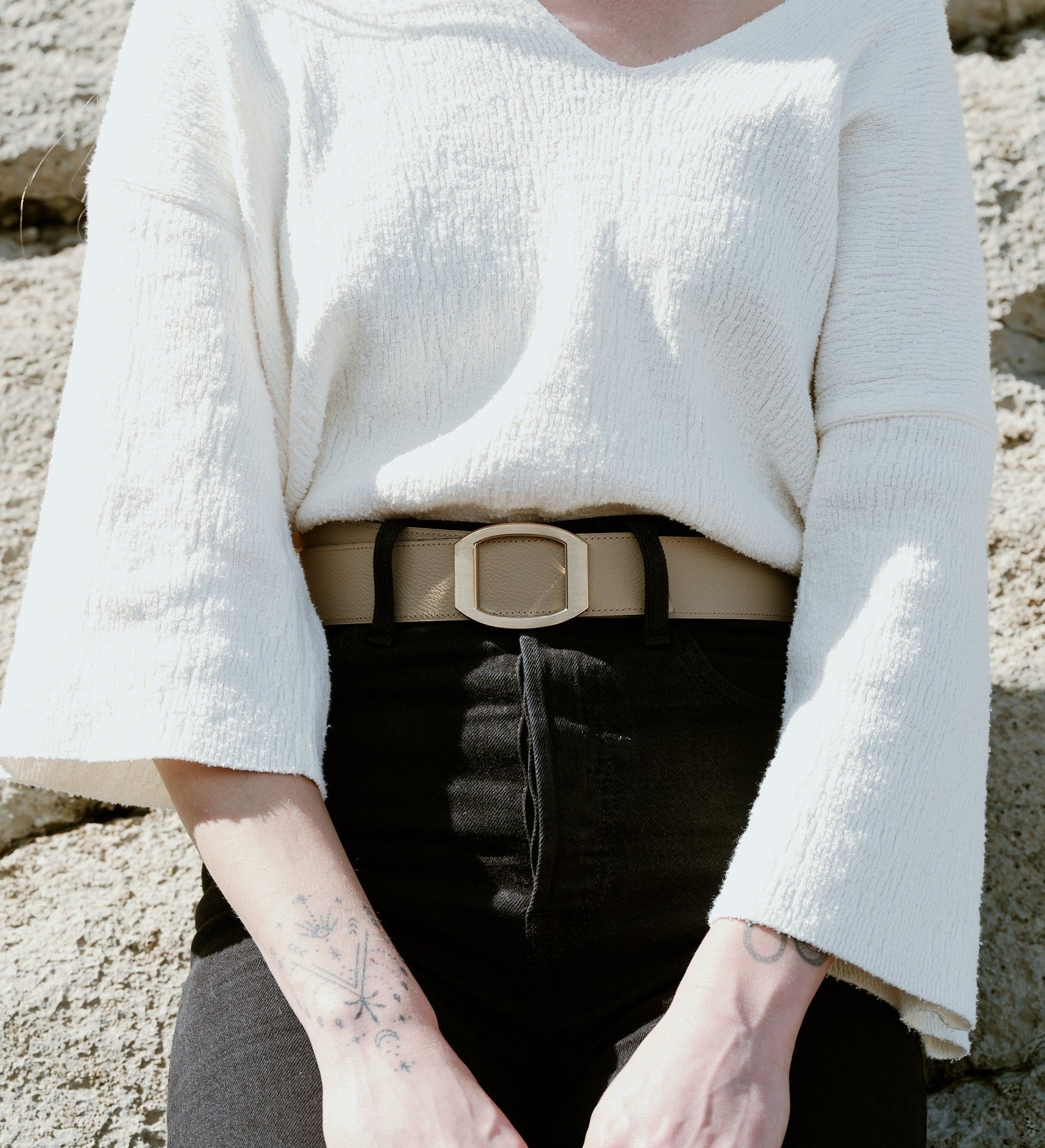 Ceinture femme en cuir beige Concorde plaquée or 38 mm réversible