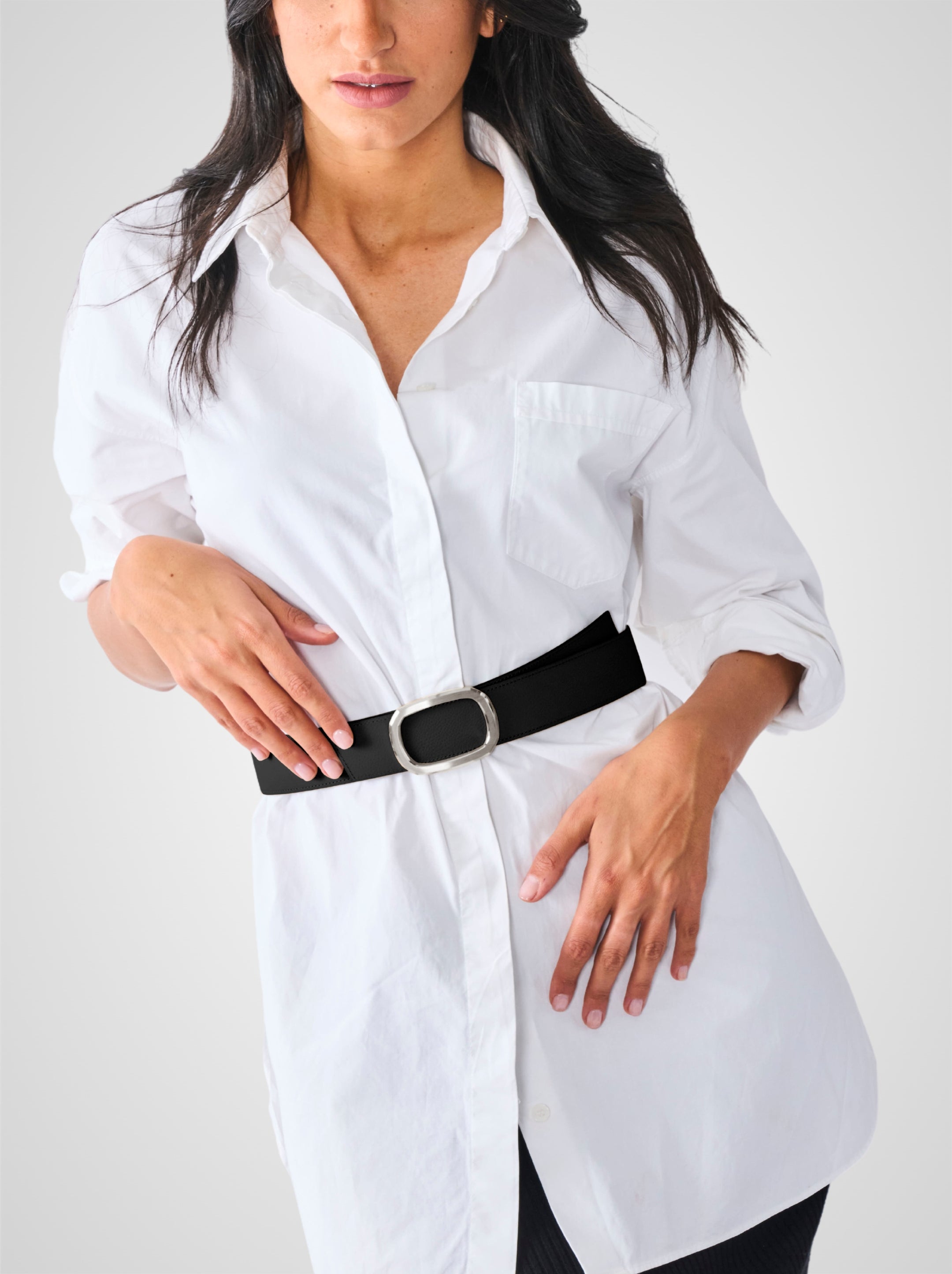 Ceinture femme en cuir noir Panthéon palladium 38 mm réversible