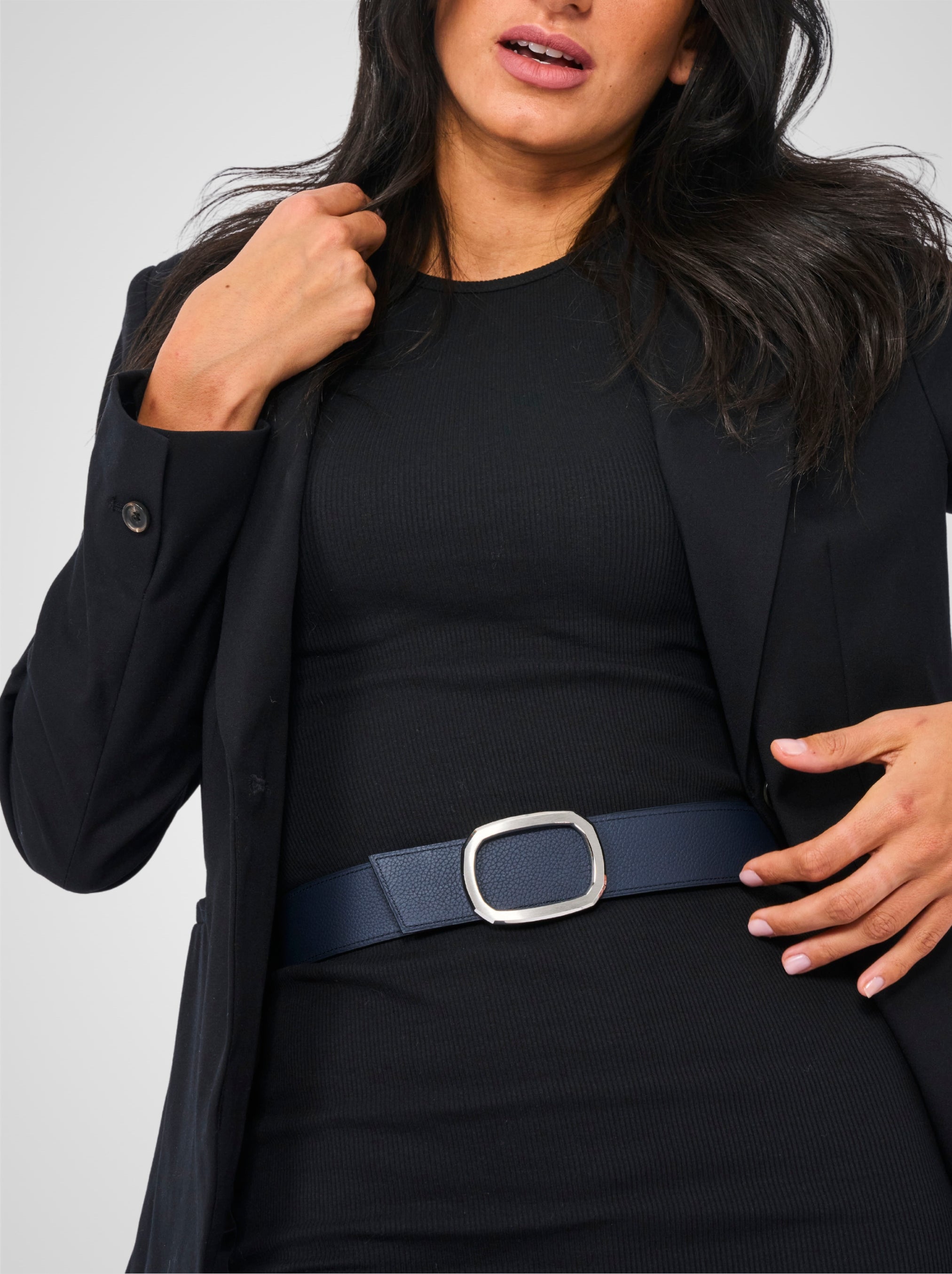 Ceinture femme en cuir bleu marine Panthéon palladium 38 mm réversible