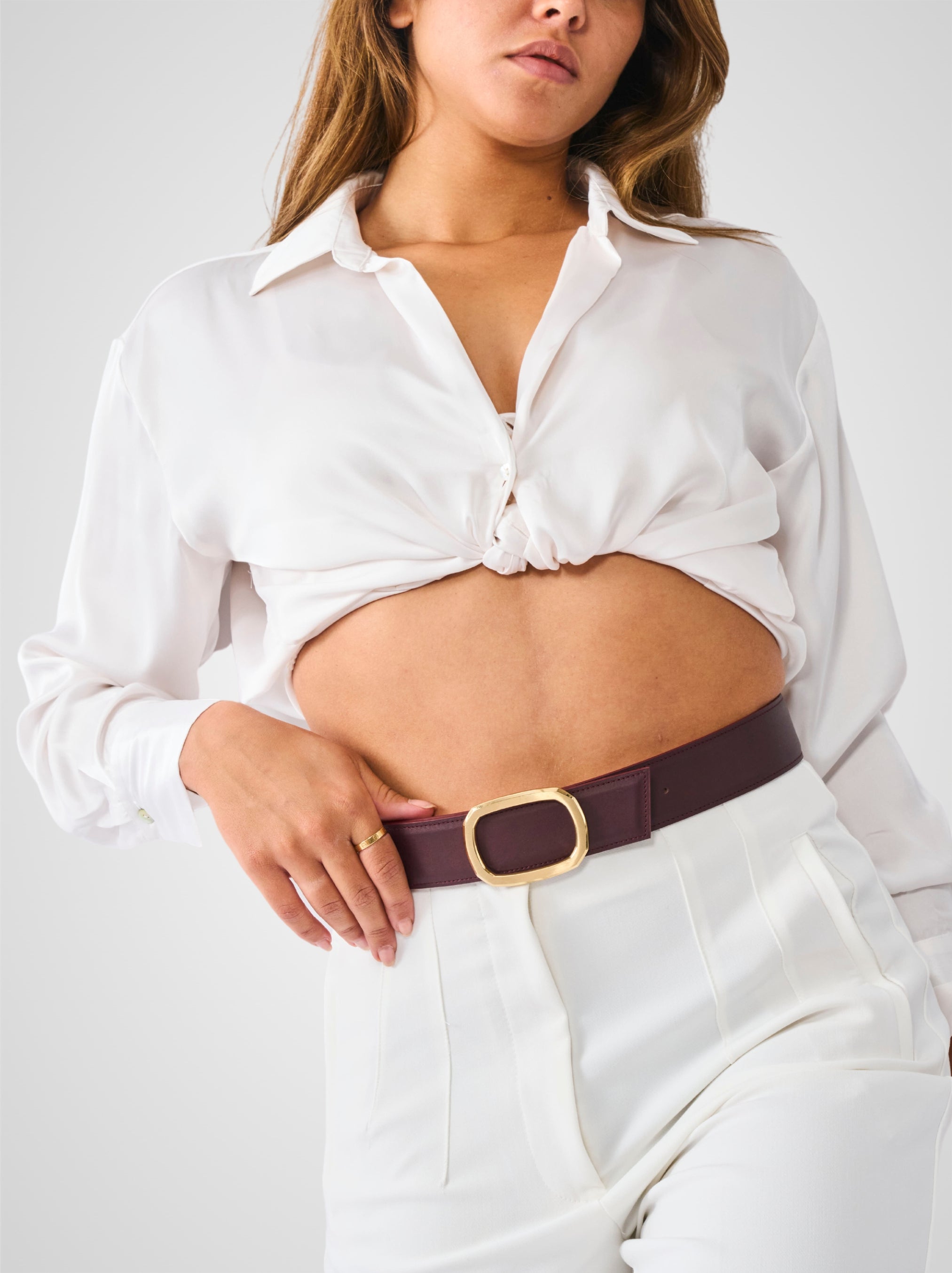 Ceinture femme en cuir bordeaux Panthéon plaquée or 38 mm réversible