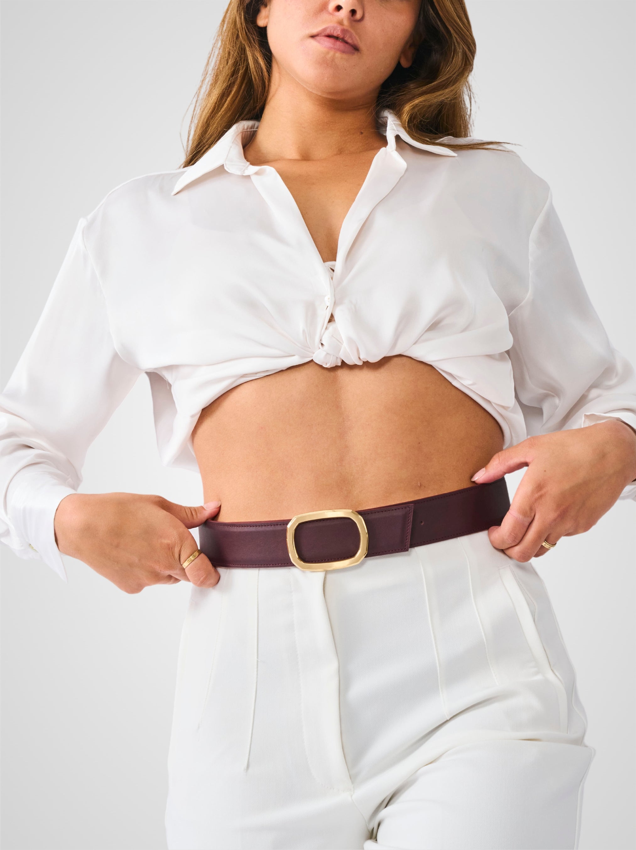 Ceinture femme en cuir bordeaux Panthéon plaquée or 38 mm réversible