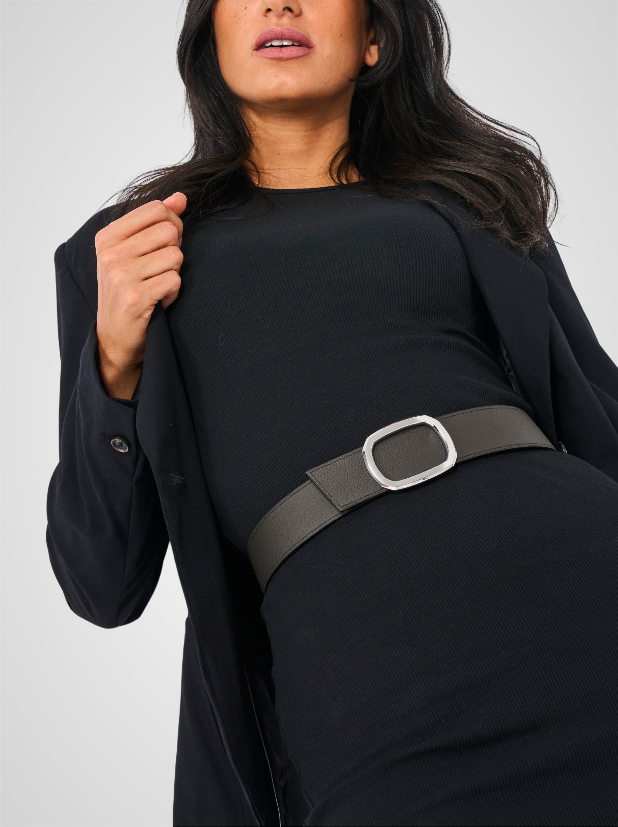 Ceinture femme en cuir gris Panthéon palladium 38 mm réversible