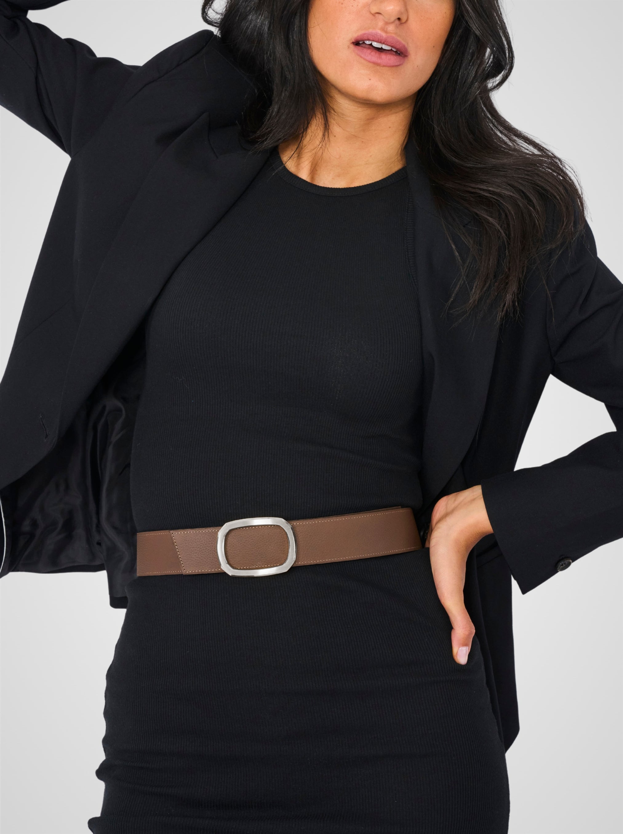 Ceinture femme en cuir marron Panthéon palladium 38 mm réversible