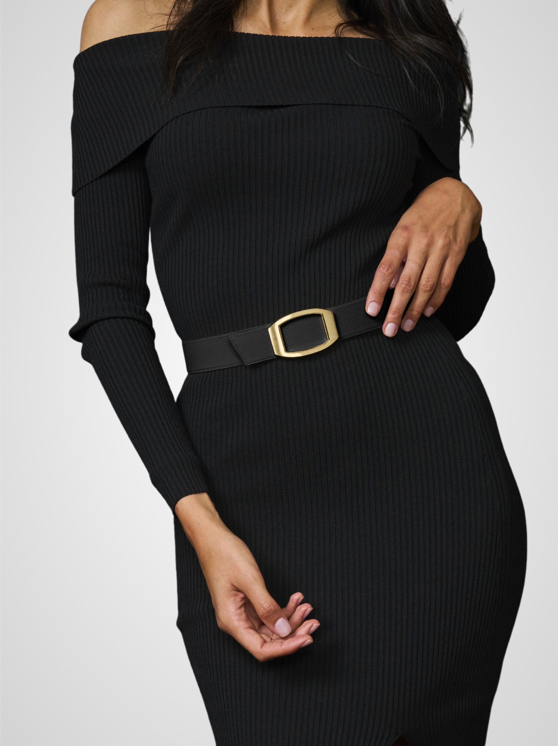 Ceinture femme en cuir noir Concorde plaquée or 32 mm réversible