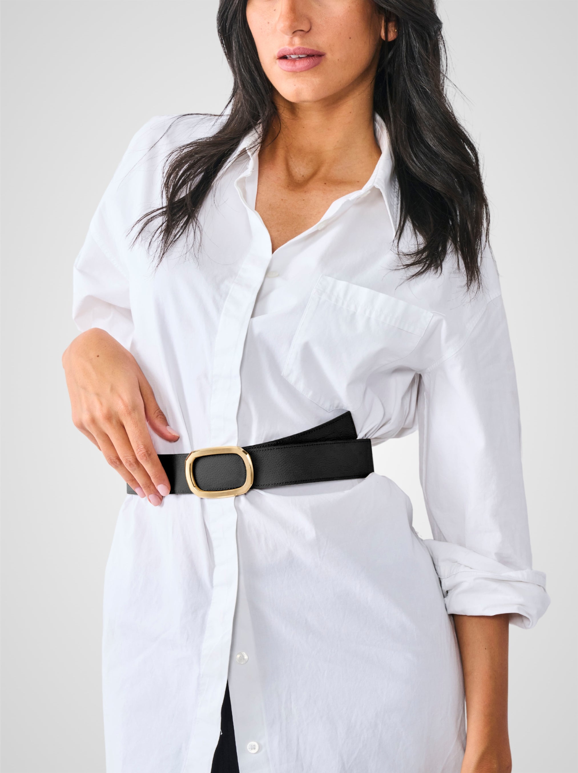 Ceinture femme en cuir noir Panthéon plaquée or 38 mm réversible