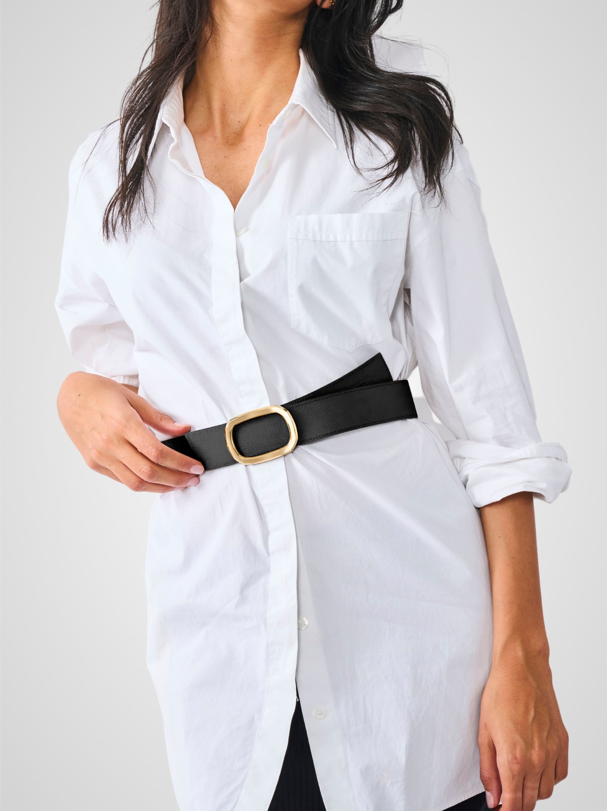 Ceinture femme en cuir noir Panthéon plaquée or 38 mm réversible