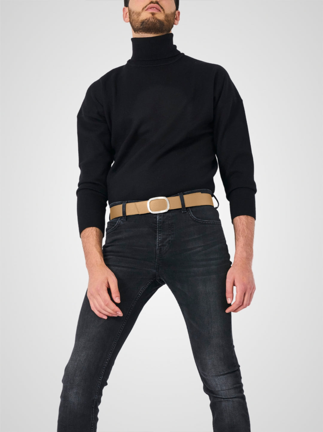 Ceinture homme en cuir beige Panthéon palladium 38 mm réversible