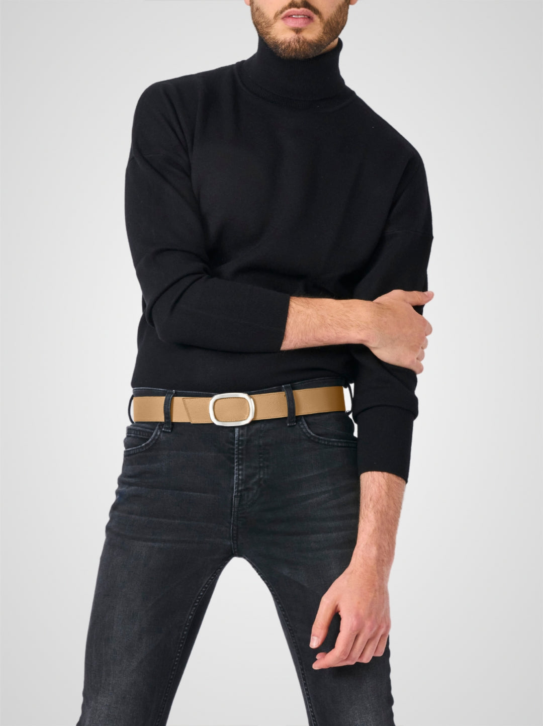 Ceinture homme en cuir beige Panthéon palladium 38 mm réversible