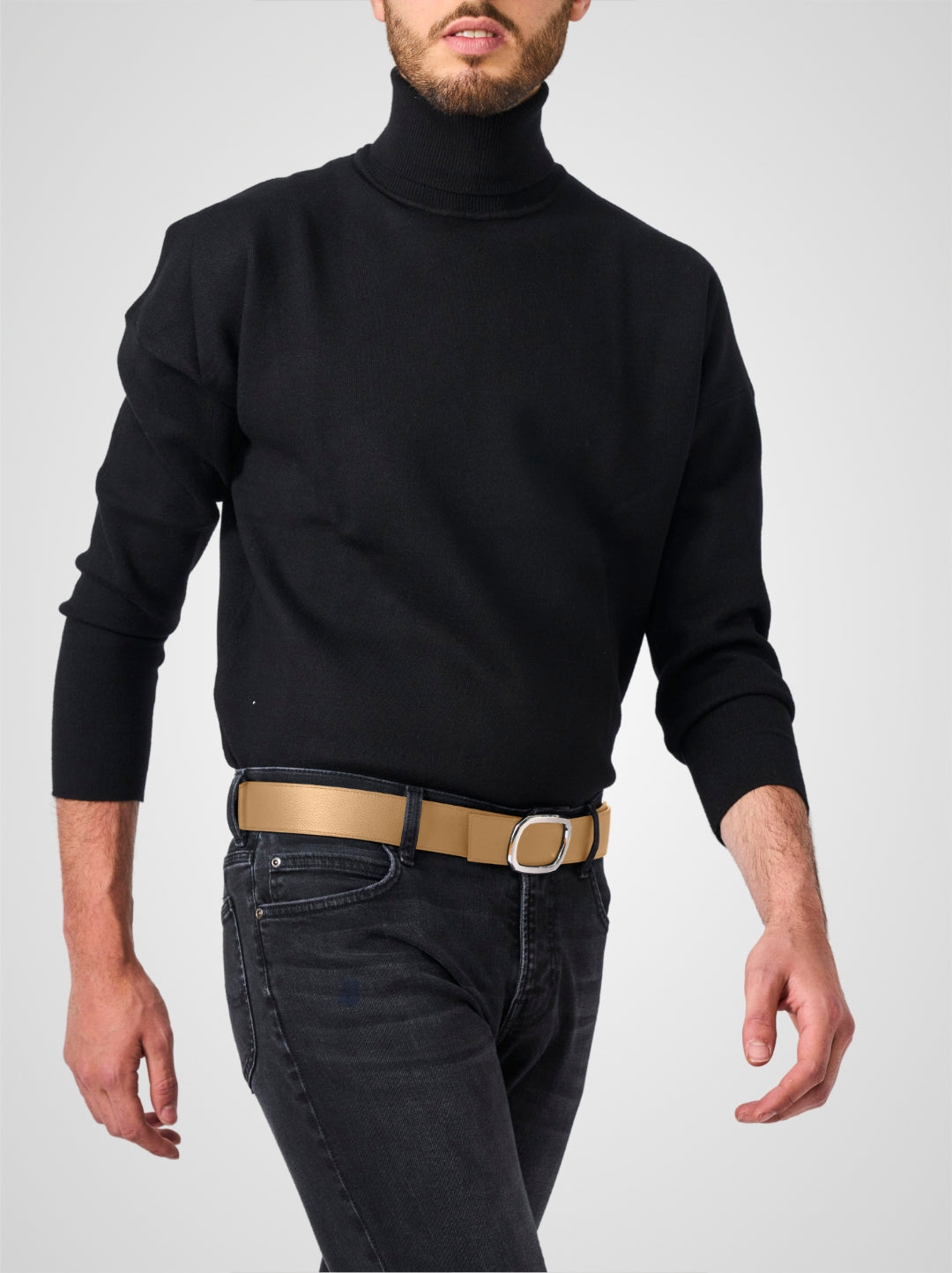 Ceinture homme en cuir beige Panthéon palladium 38 mm réversible