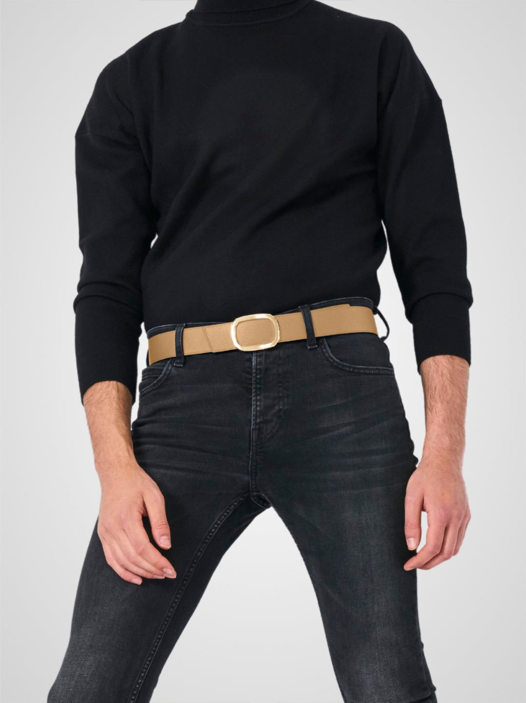 Ceinture homme en cuir beige Panthéon plaquée or 38 mm réversible