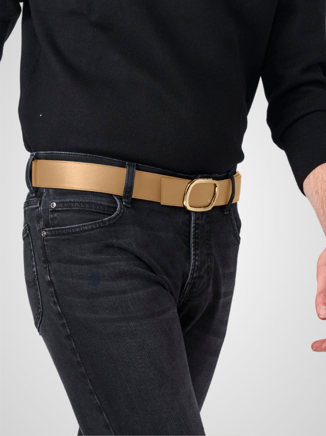 Ceinture homme en cuir beige Panthéon plaquée or 38 mm réversible