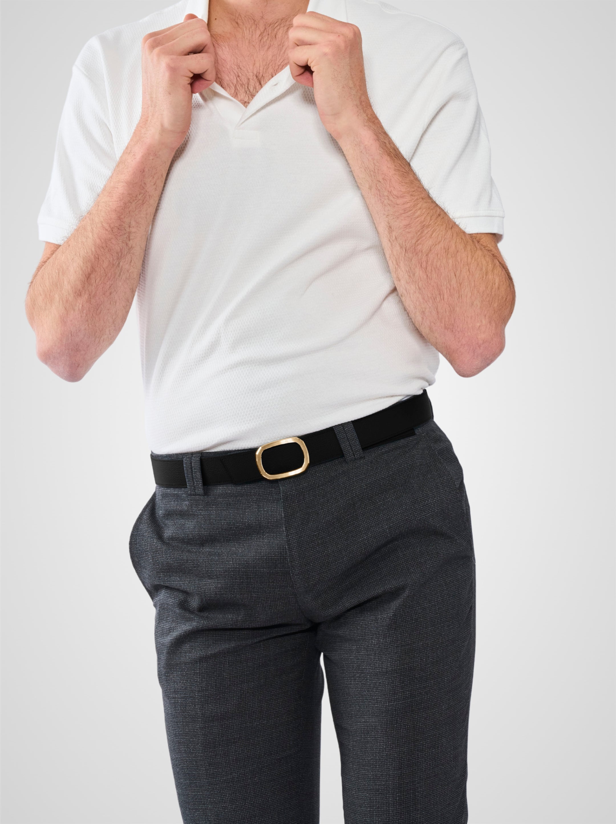 Ceinture homme en cuir noir Panthéon plaquée or 32 mm réversible