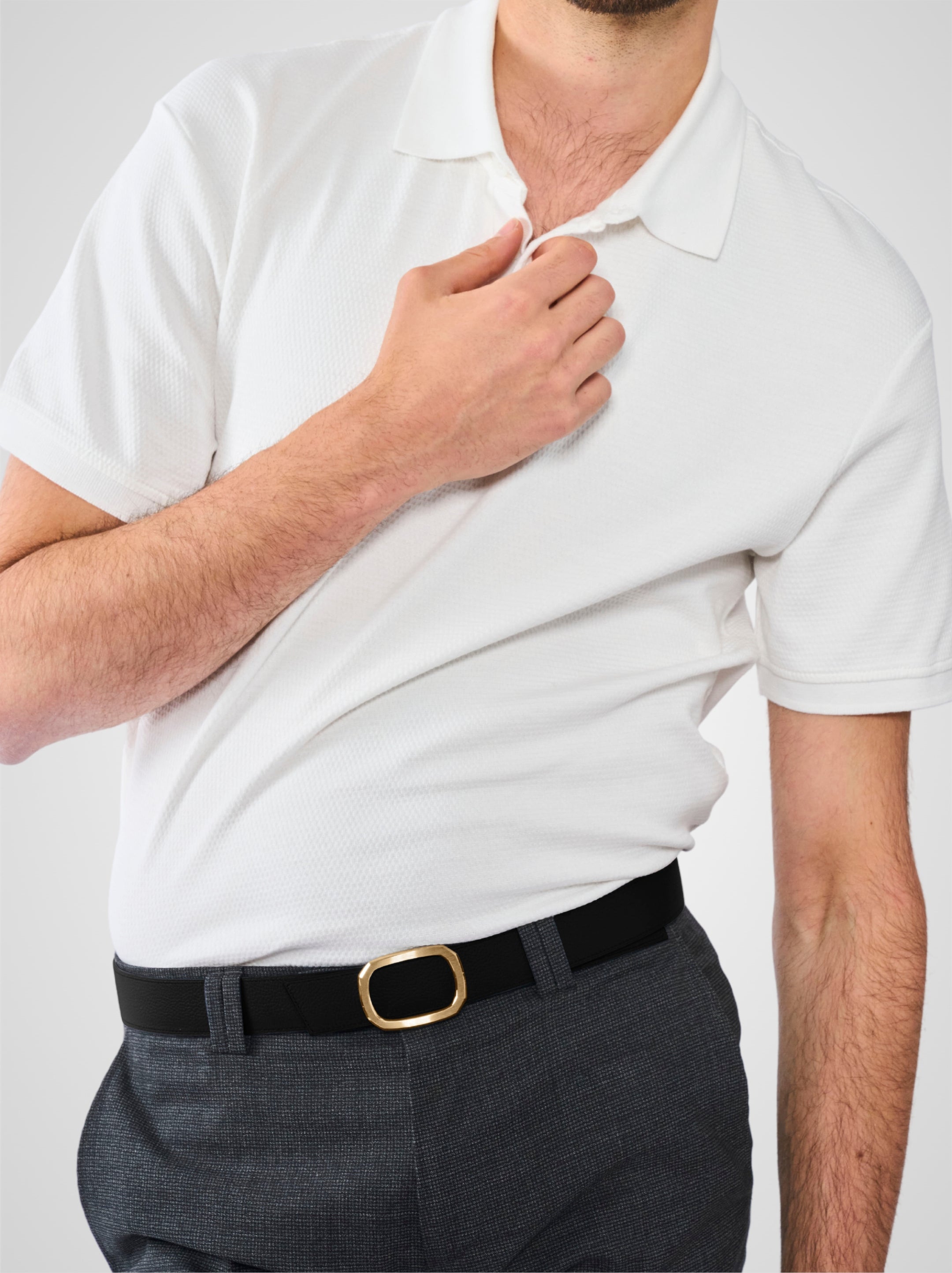 Ceinture homme en cuir noir Panthéon plaquée or 32 mm réversible