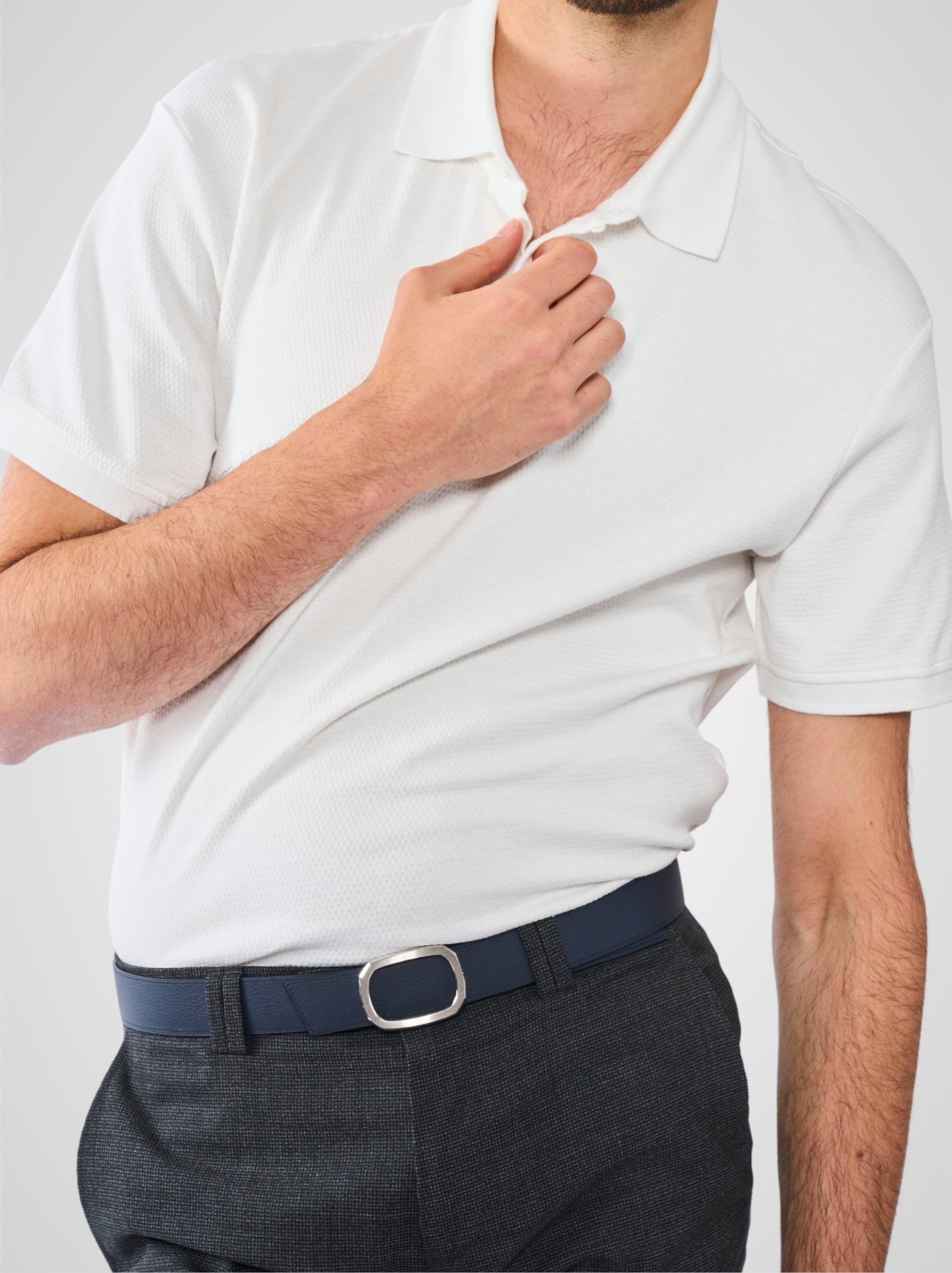 Ceinture homme en cuir bleu marine Panthéon palladium 32 mm réversible