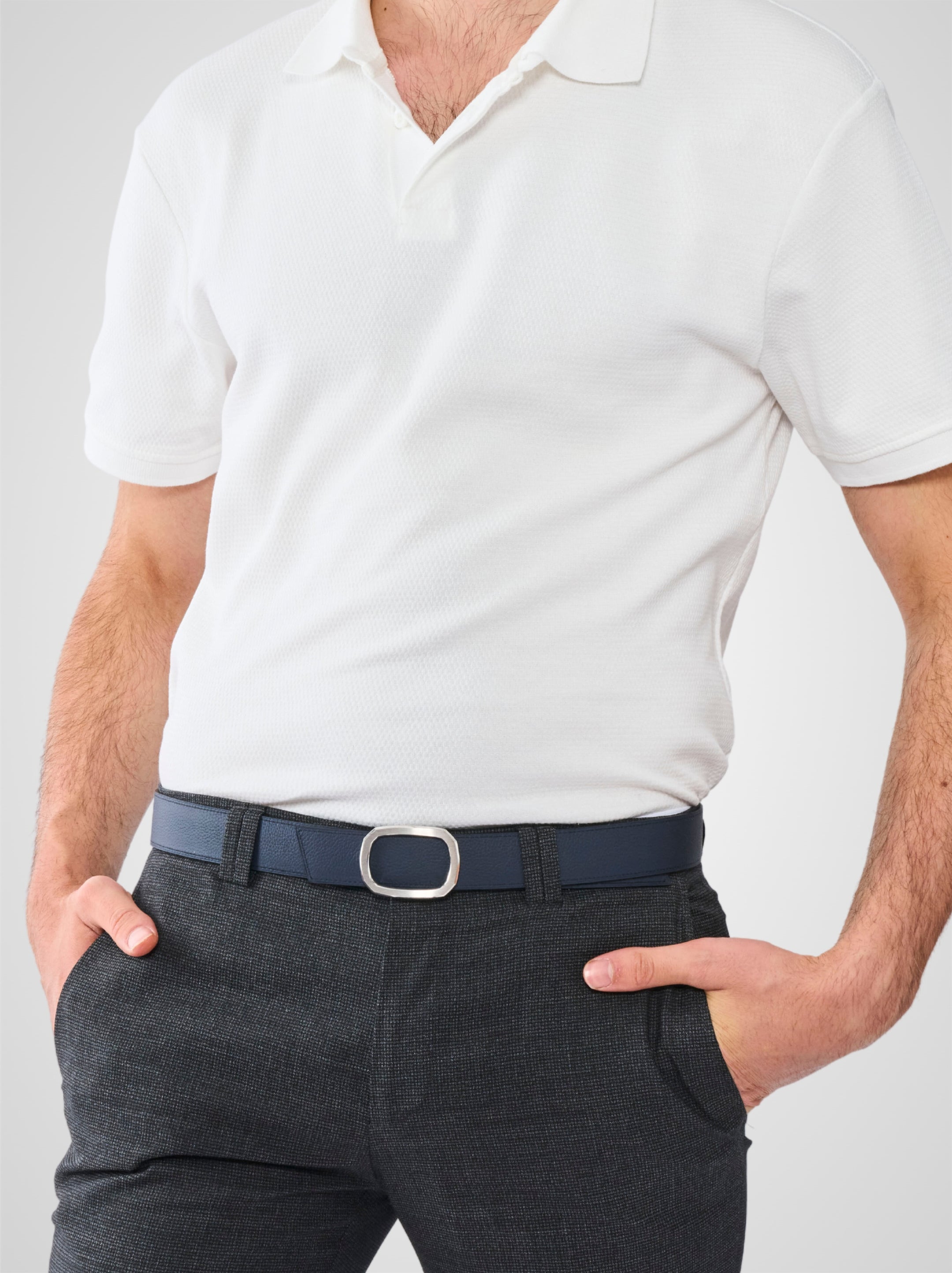 Ceinture homme en cuir bleu marine Panthéon palladium 32 mm réversible