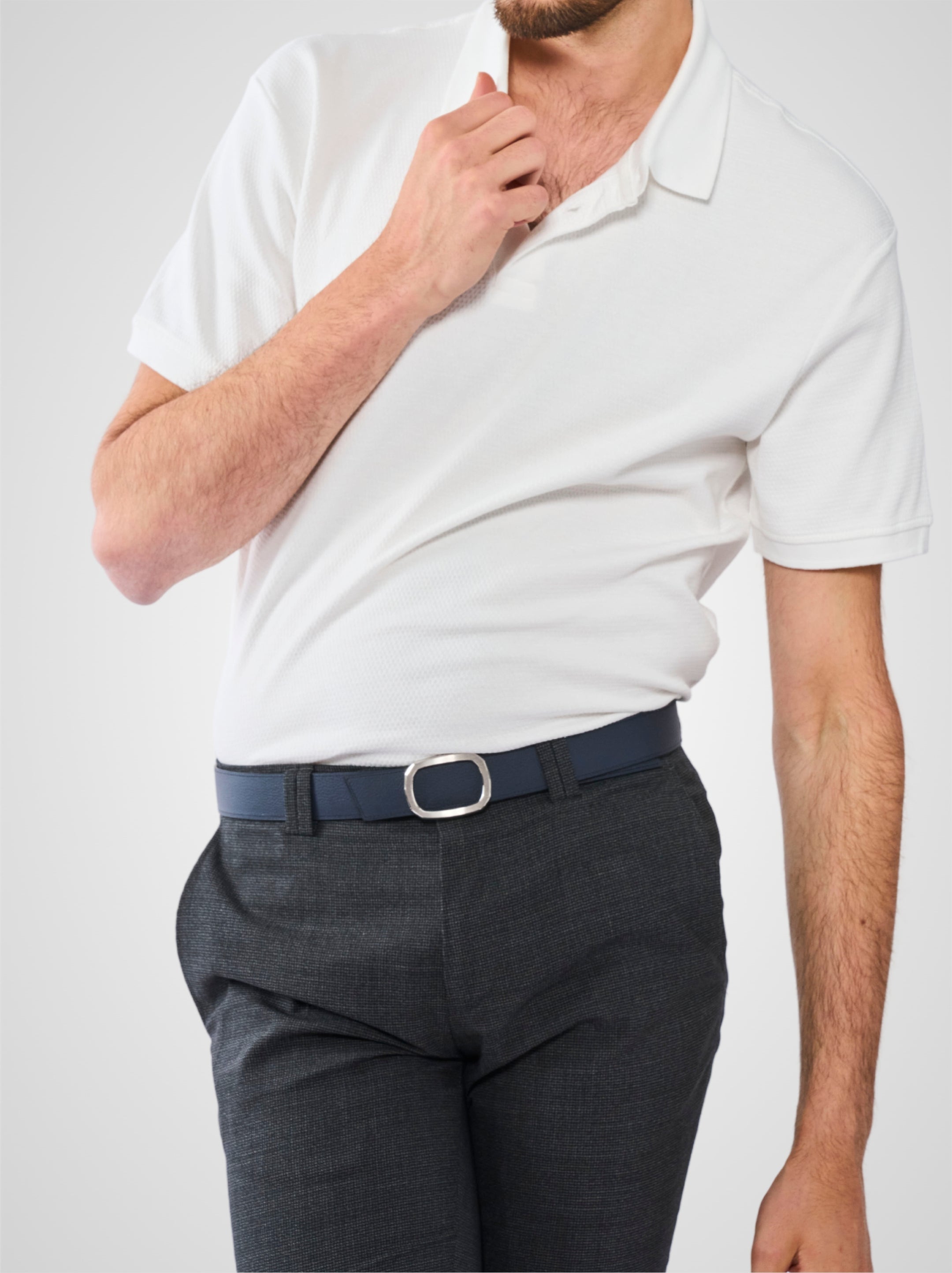 Ceinture homme en cuir bleu marine Panthéon palladium 32 mm réversible