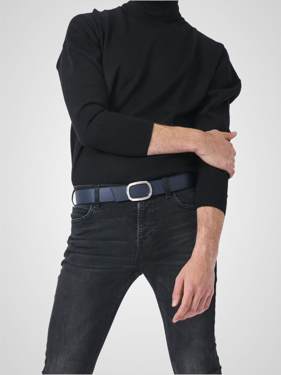 Ceinture homme en cuir bleu marine Panthéon palladium 38 mm réversible