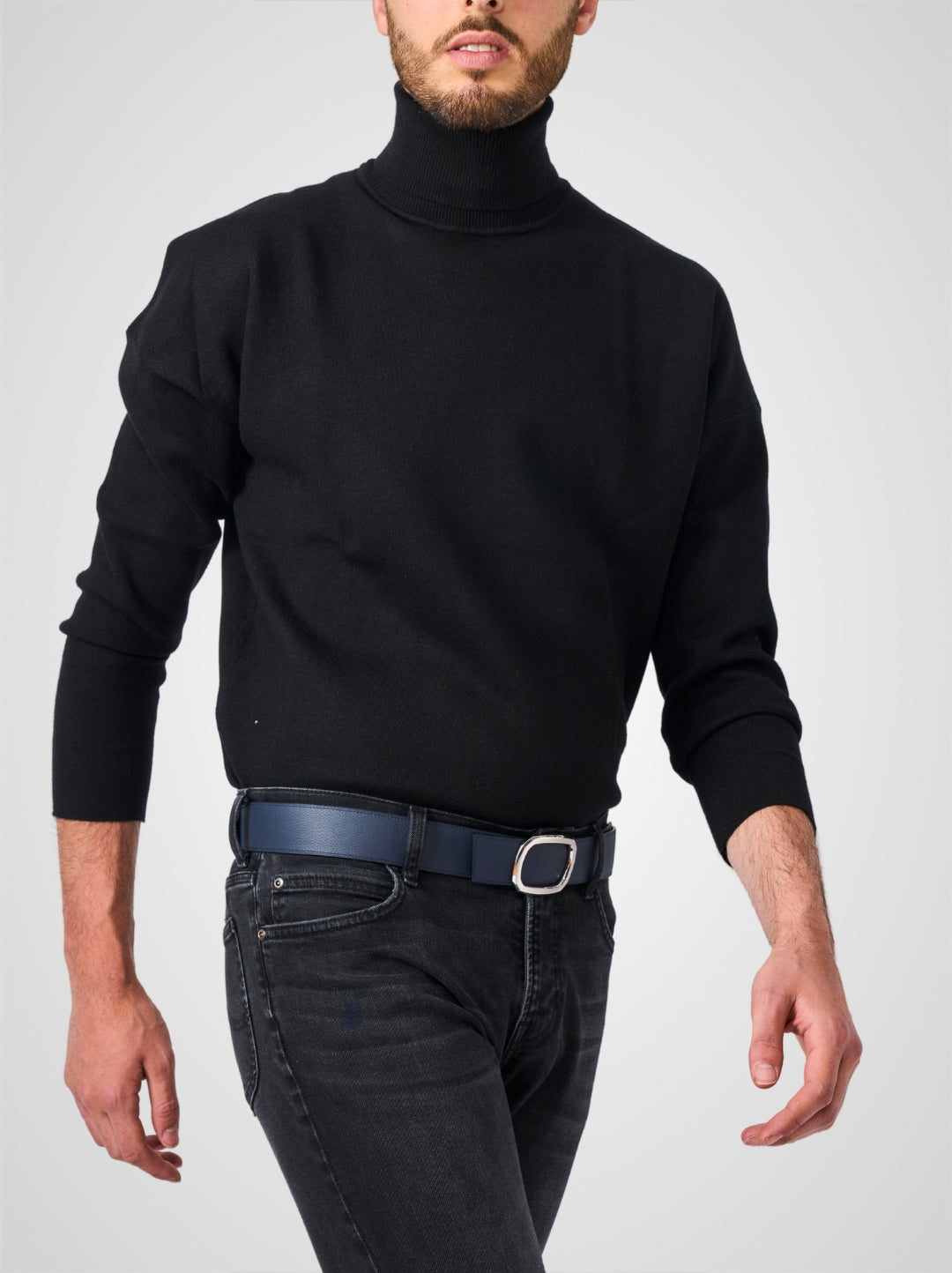 Ceinture homme en cuir bleu marine Panthéon palladium 38 mm réversible