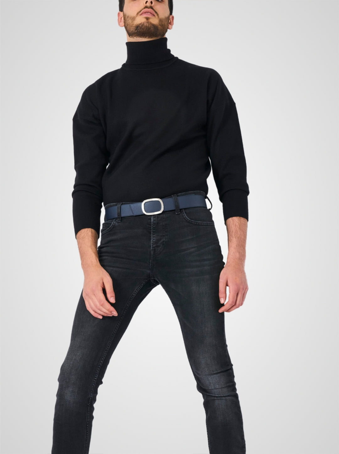 Ceinture homme en cuir bleu marine Panthéon palladium 38 mm réversible