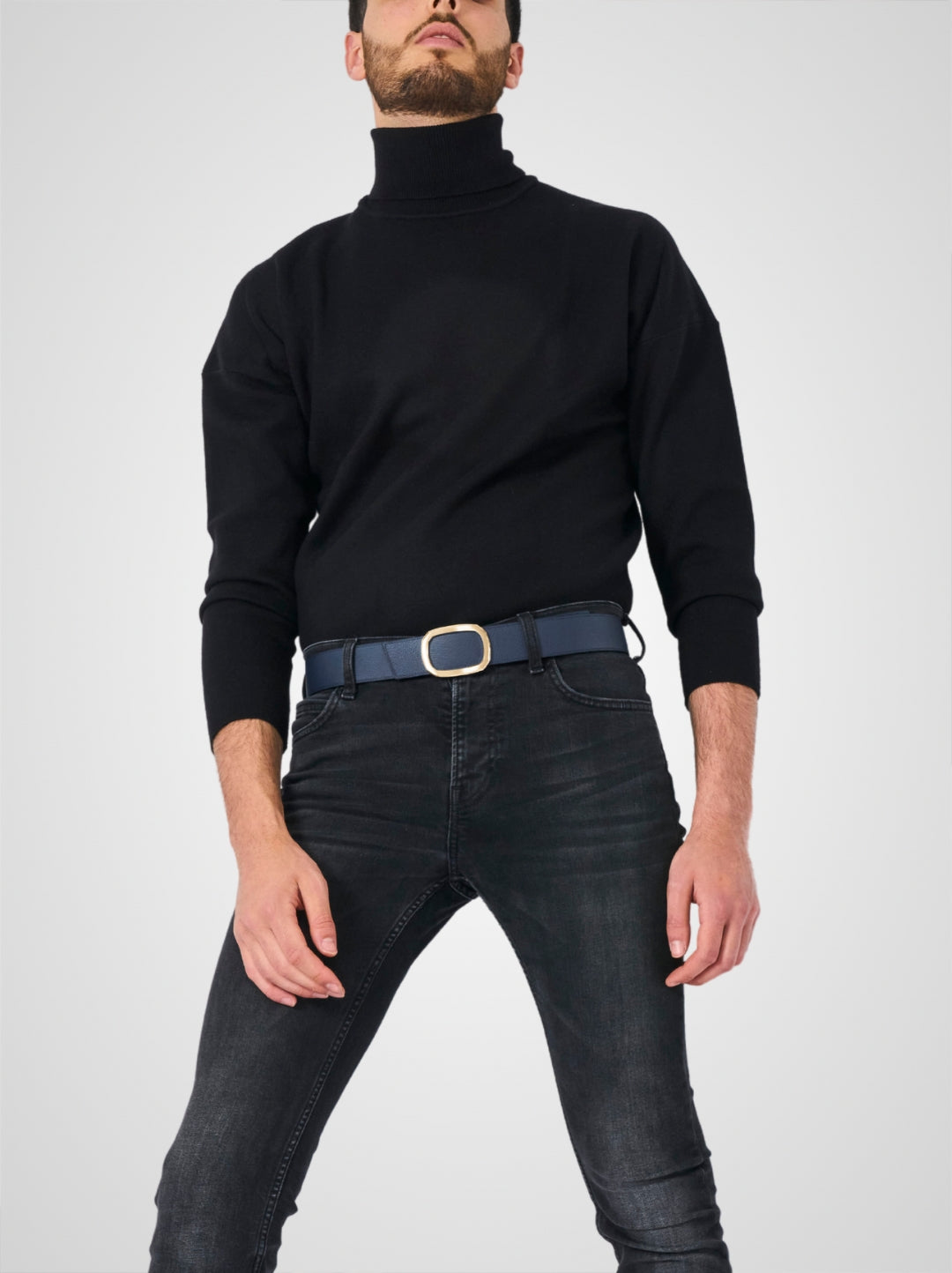 Ceinture homme en cuir bleu marine Panthéon plaquée or 38 mm réversible