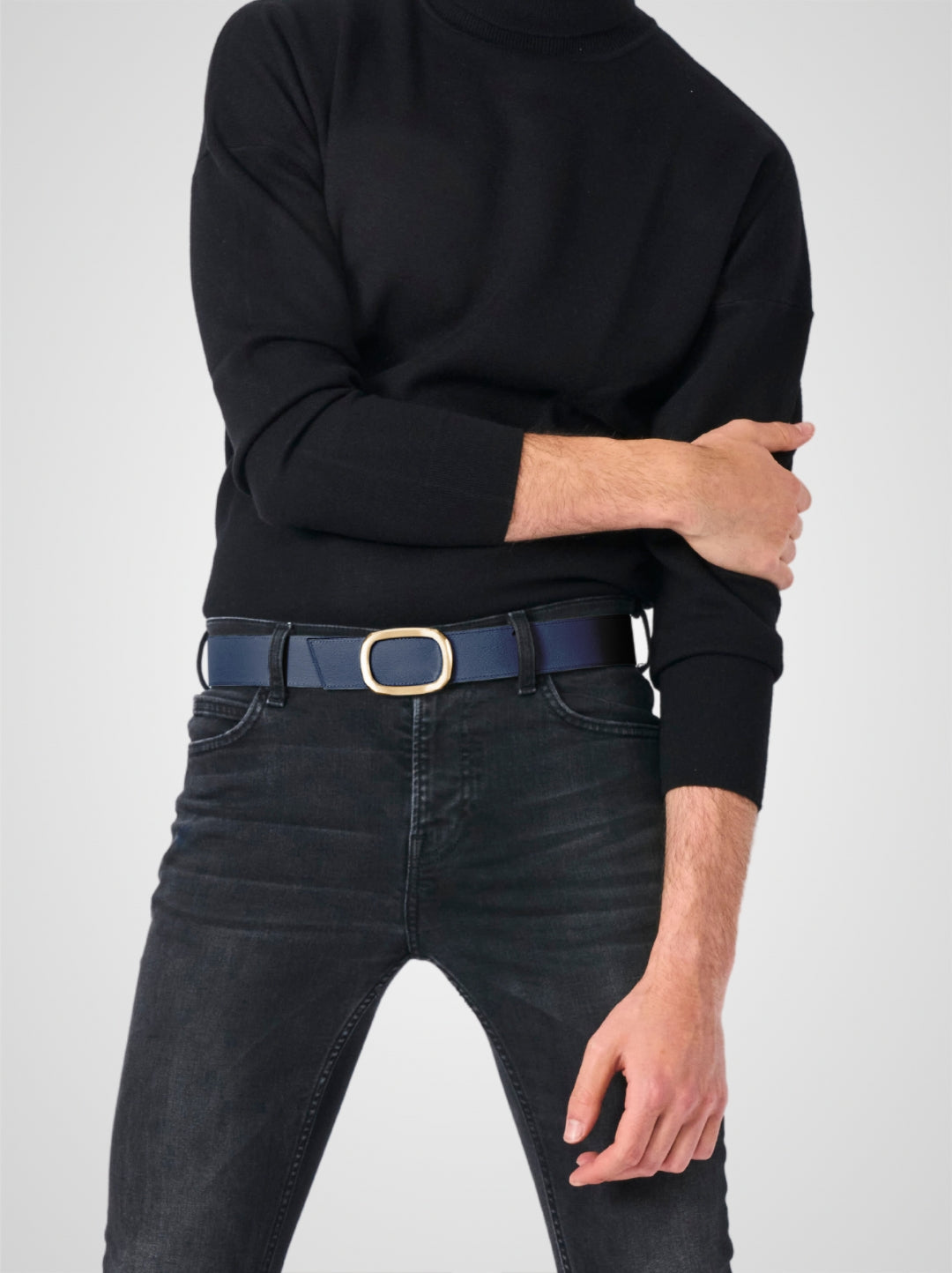 Ceinture homme en cuir bleu marine Panthéon plaquée or 38 mm réversible