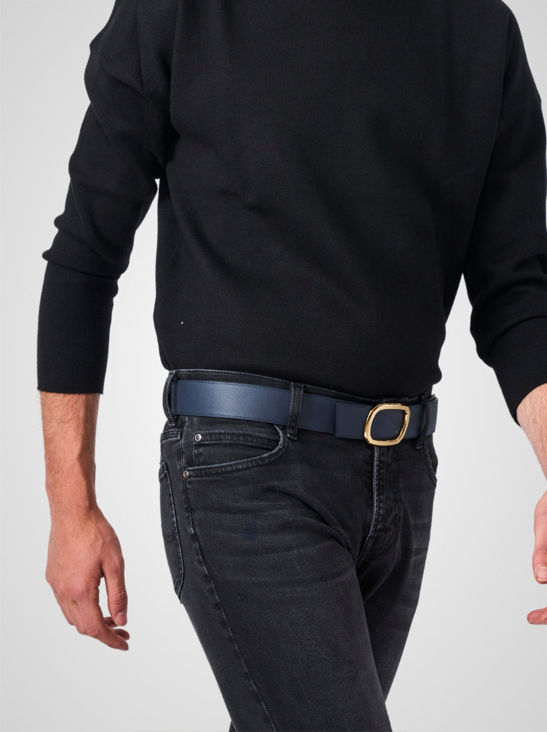 Ceinture homme en cuir bleu marine Panthéon plaquée or 38 mm réversible