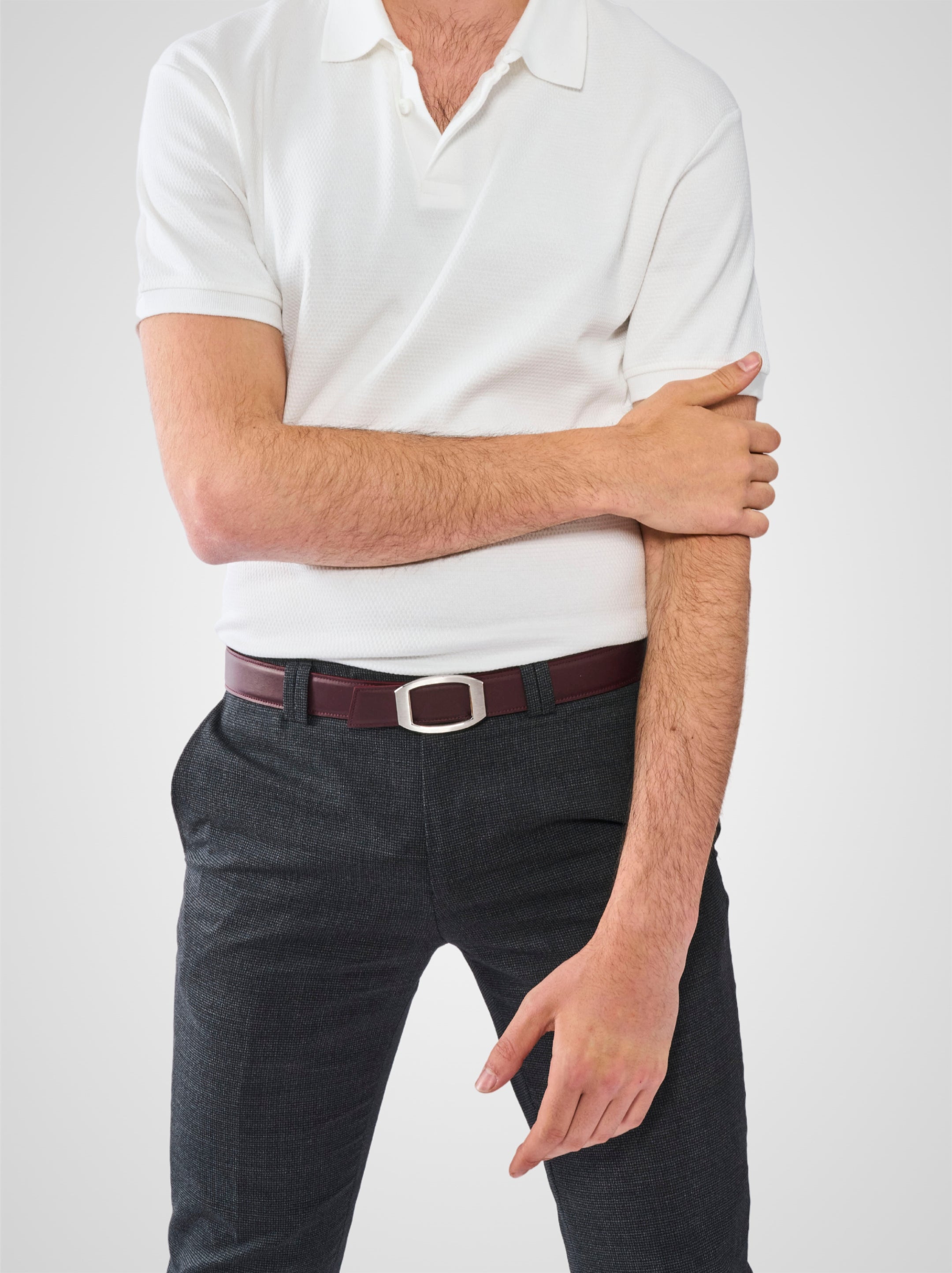 Ceinture homme en cuir bordeaux Concorde palladium 32 mm réversible