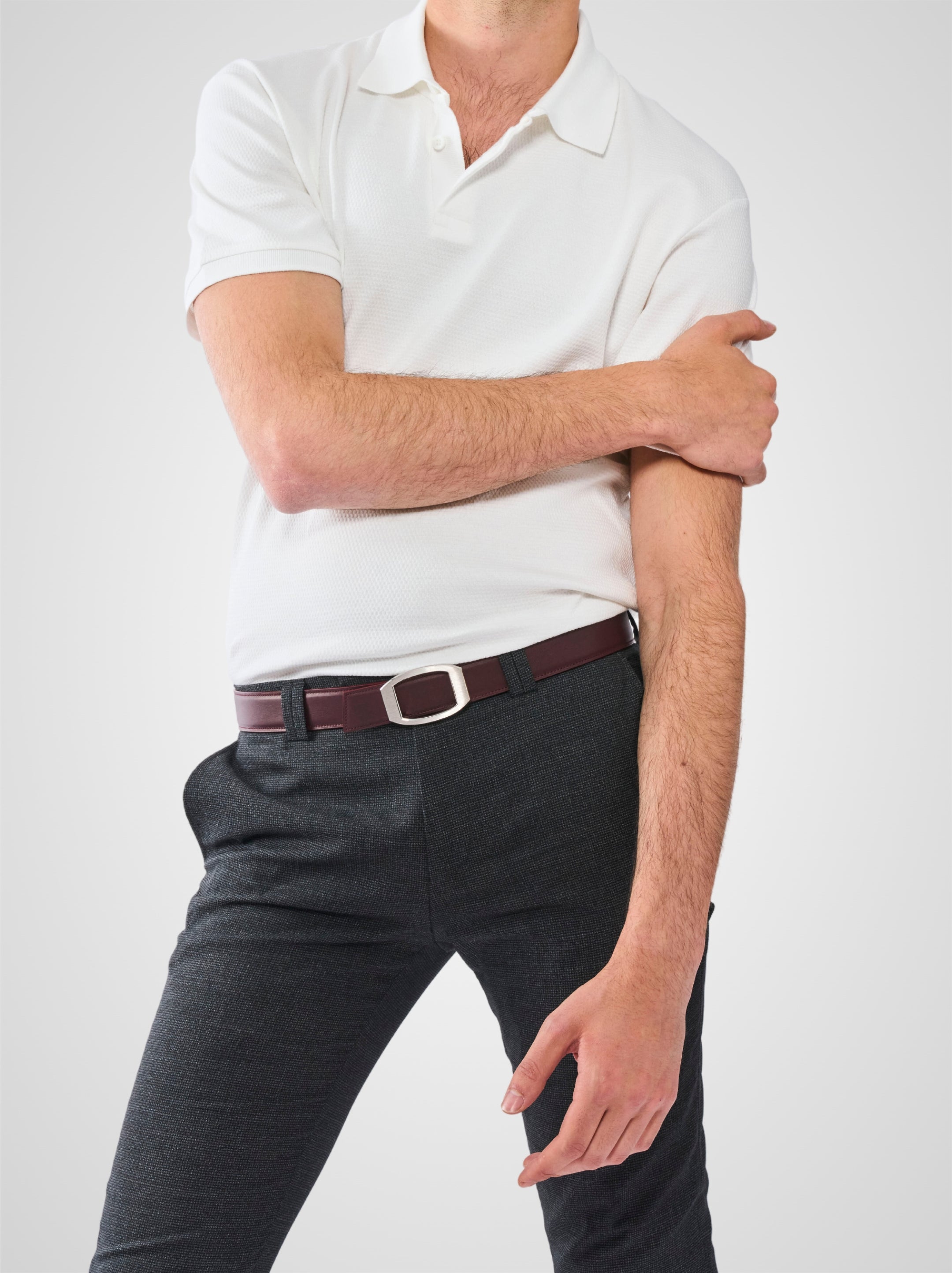 Ceinture homme en cuir bordeaux Concorde palladium 32 mm réversible