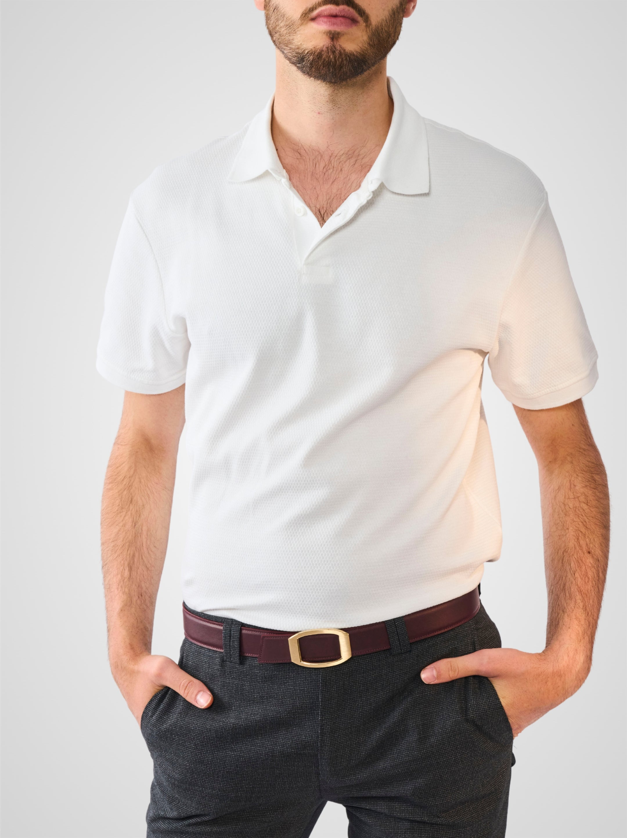 Ceinture homme en cuir bordeaux Concorde plaquée or 32 mm réversible