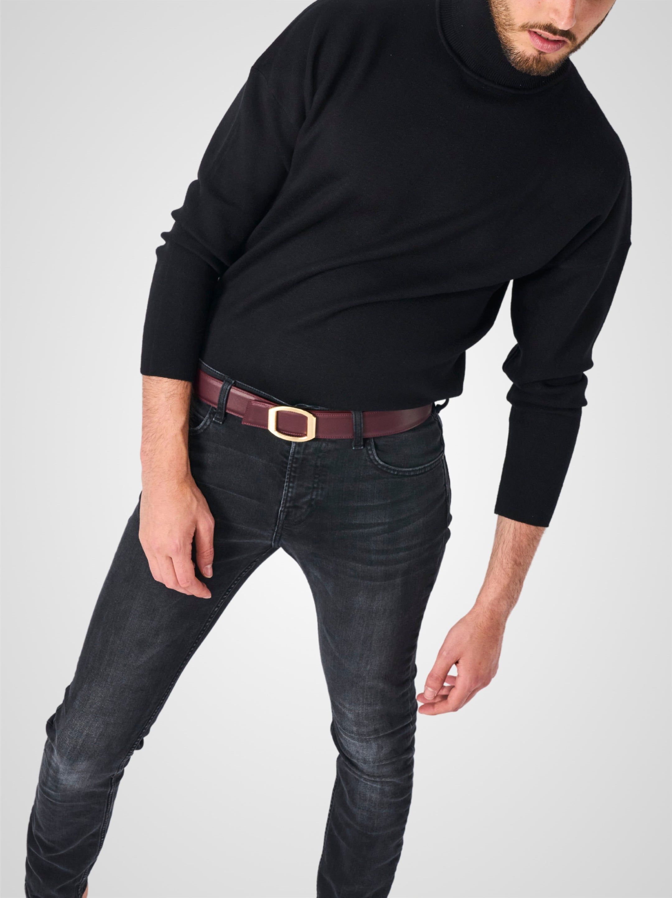 Ceinture homme en cuir bordeaux Concorde plaquée or 38 mm réversible