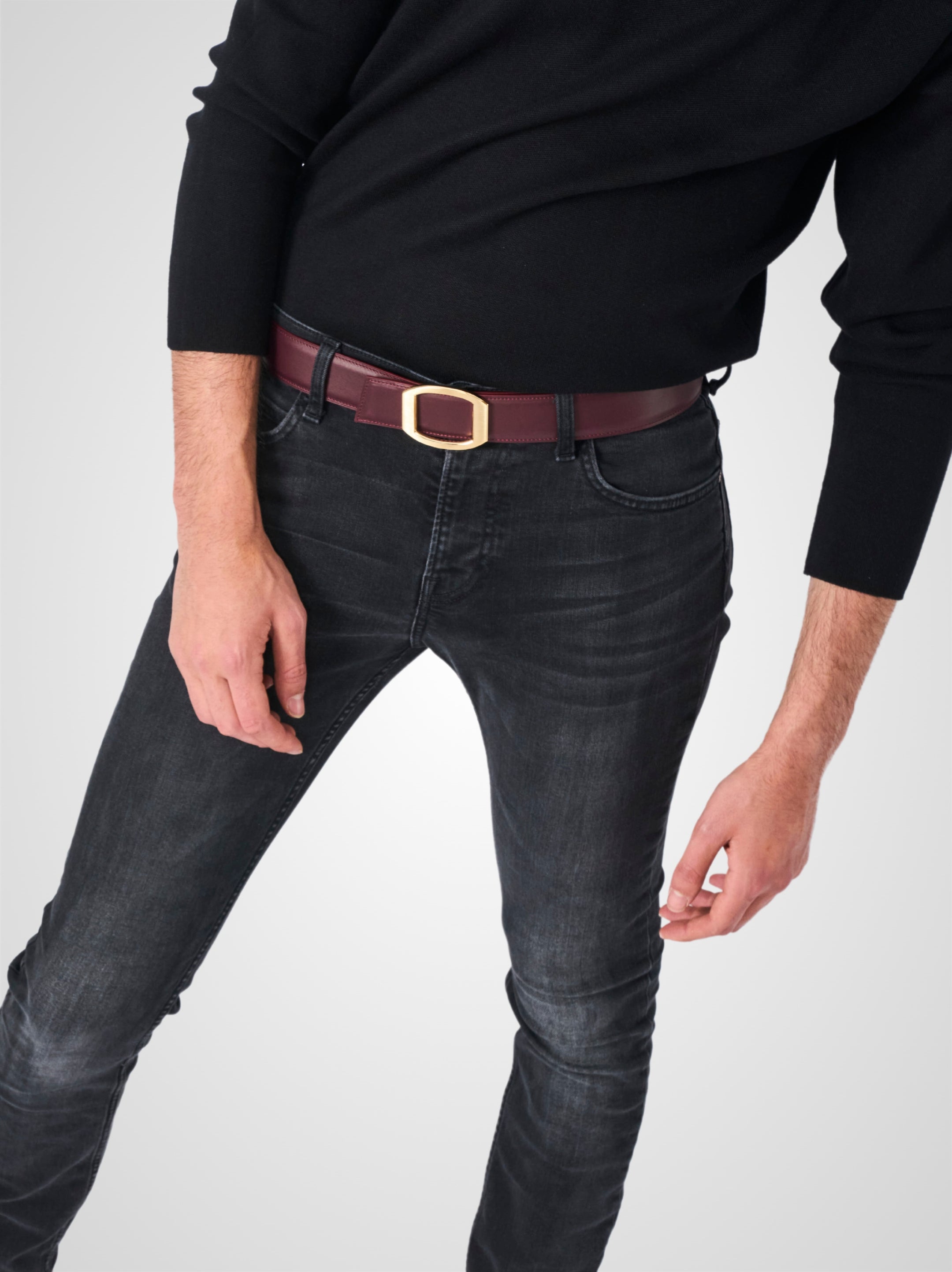 Ceinture homme en cuir bordeaux Concorde plaquée or 38 mm réversible