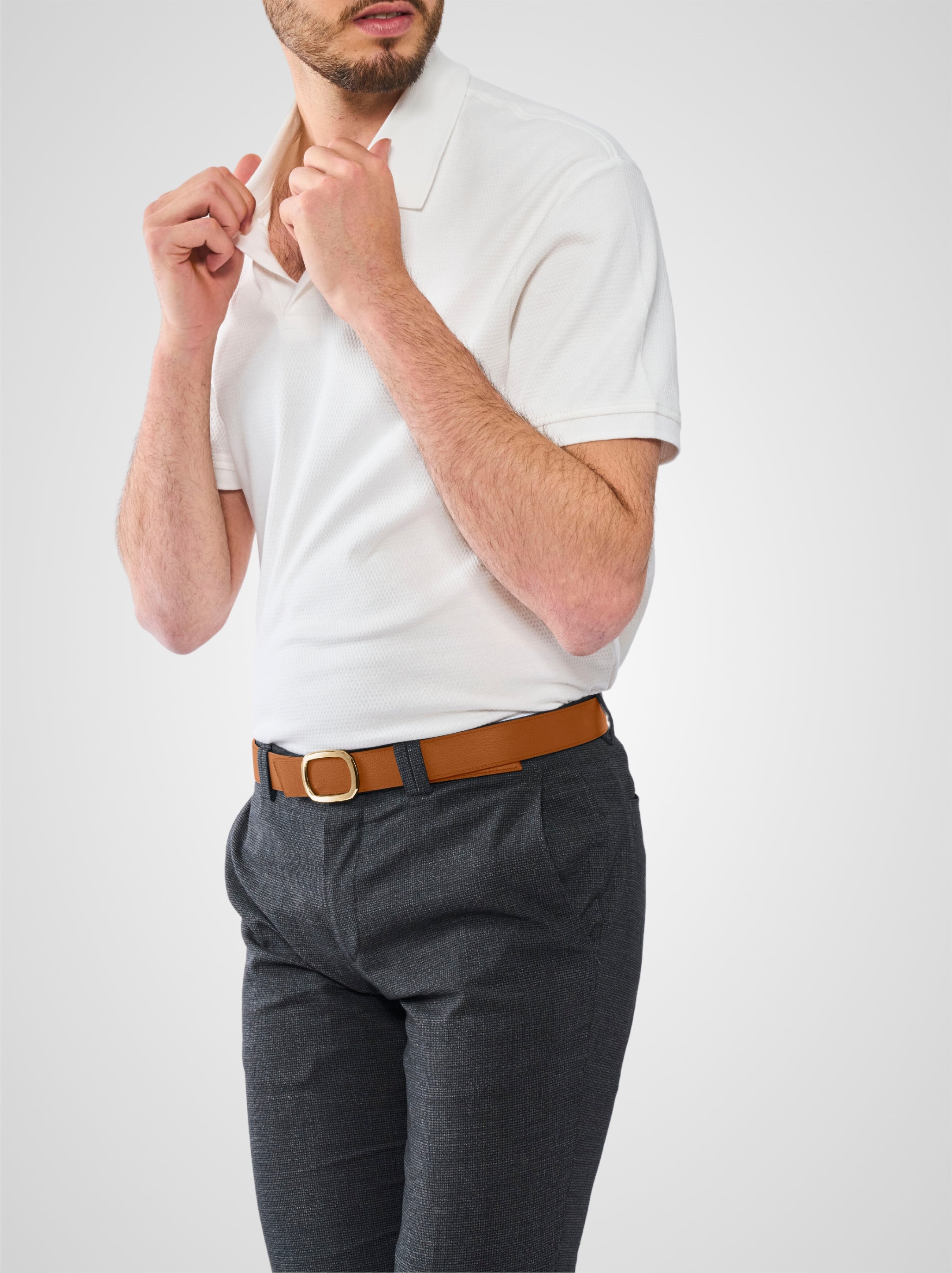 Ceinture homme en cuir gold Panthéon plaquée or 32 mm réversible