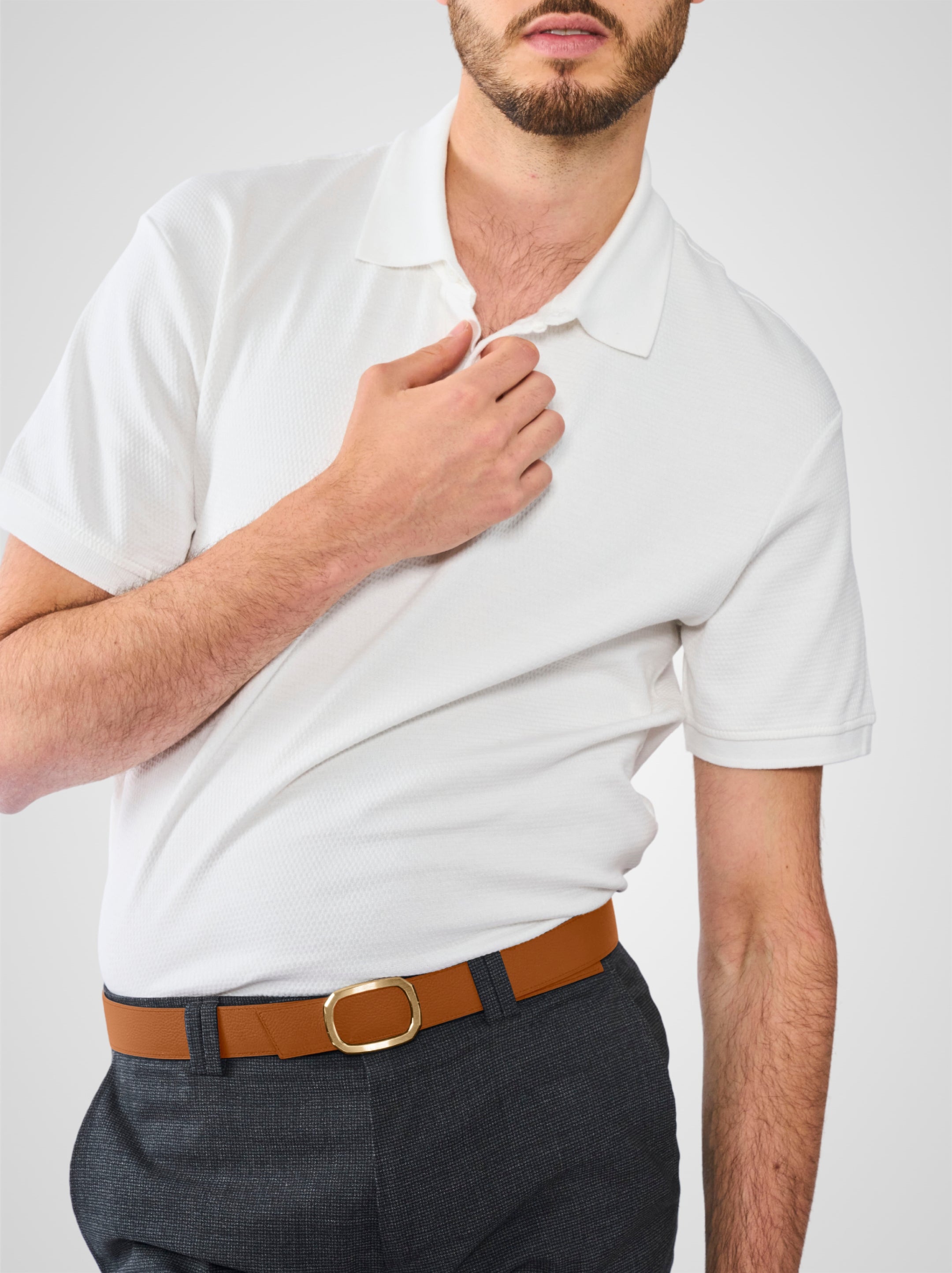 Ceinture homme en cuir gold Panthéon plaquée or 32 mm réversible