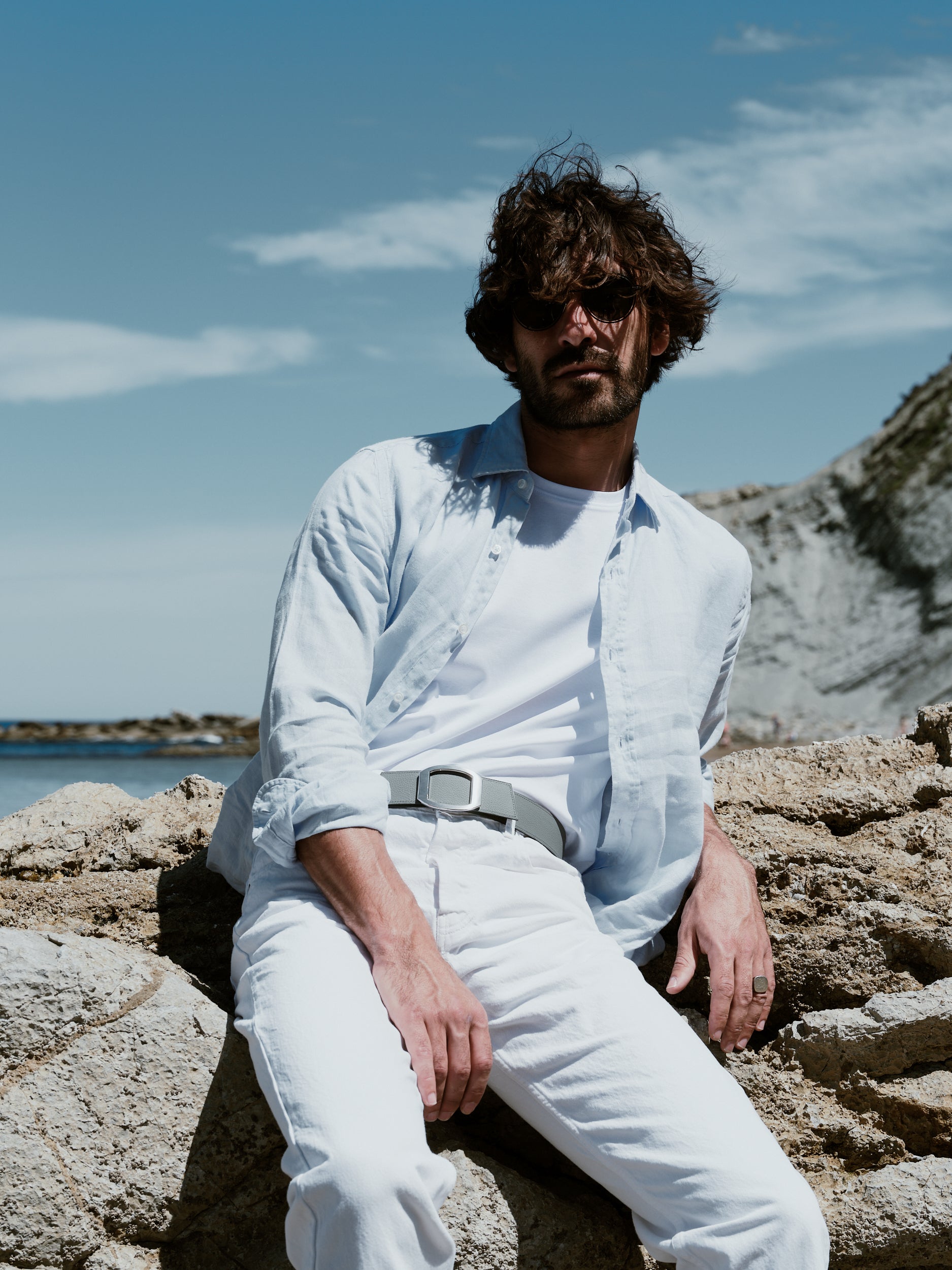 Ceinture homme en cuir gris Concorde palladium 38 mm réversible