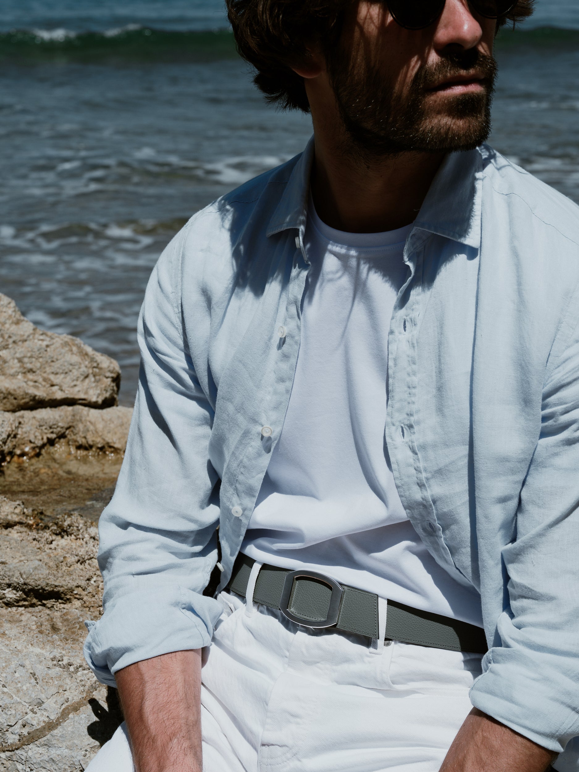 Ceinture homme en cuir gris Concorde palladium 38 mm réversible