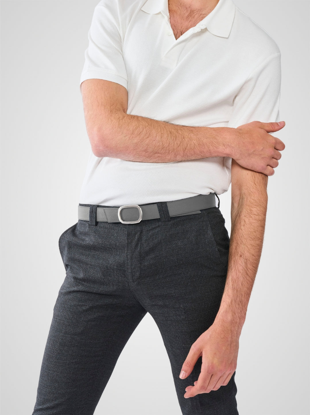 Ceinture homme en cuir gris Panthéon palladium 32 mm réversible