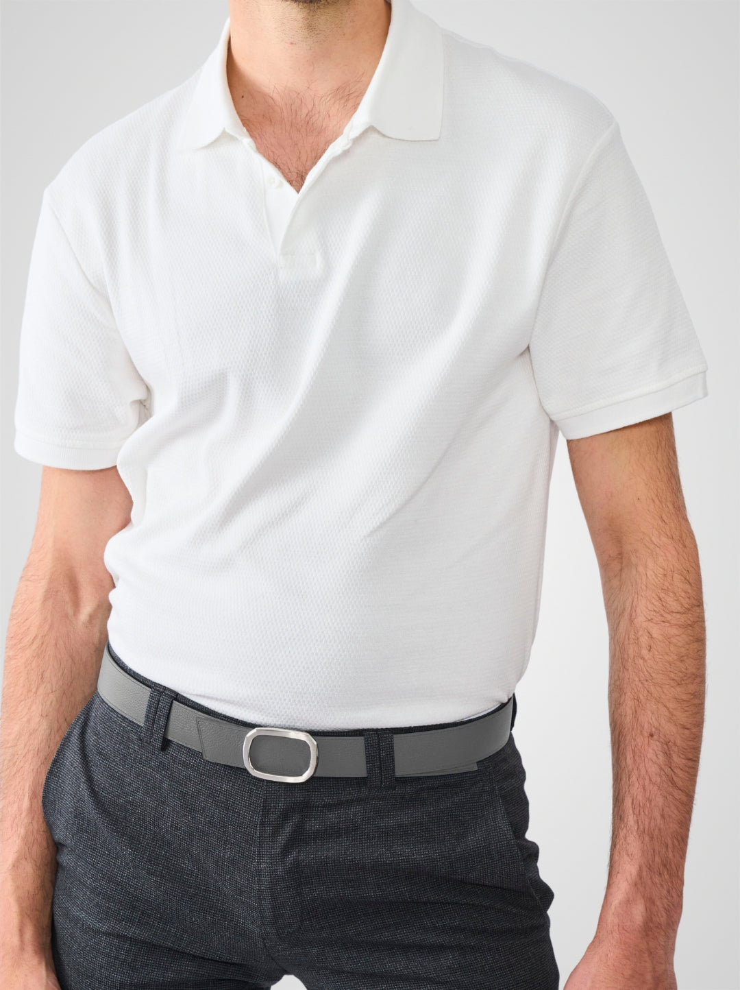 Ceinture homme en cuir gris Panthéon palladium 32 mm réversible