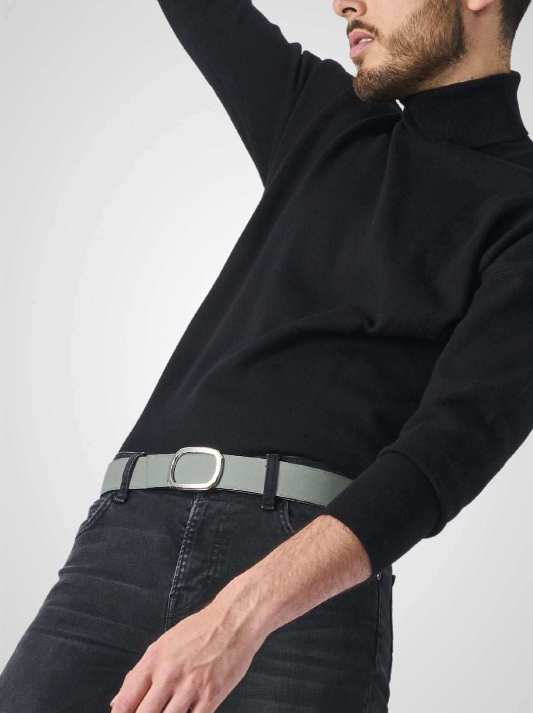 Ceinture homme en cuir gris Panthéon palladium 38 mm réversible