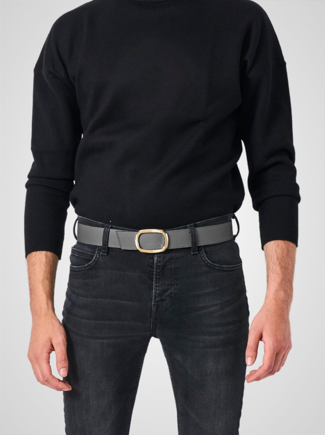 Ceinture homme en cuir gris Panthéon plaquée or 38 mm réversible