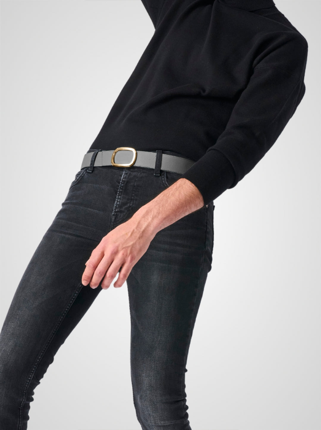 Ceinture homme en cuir gris Panthéon plaquée or 38 mm réversible