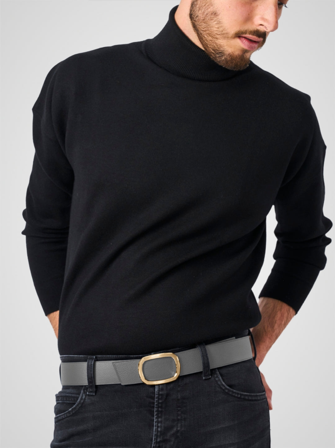 Ceinture homme en cuir gris Panthéon plaquée or 38 mm réversible