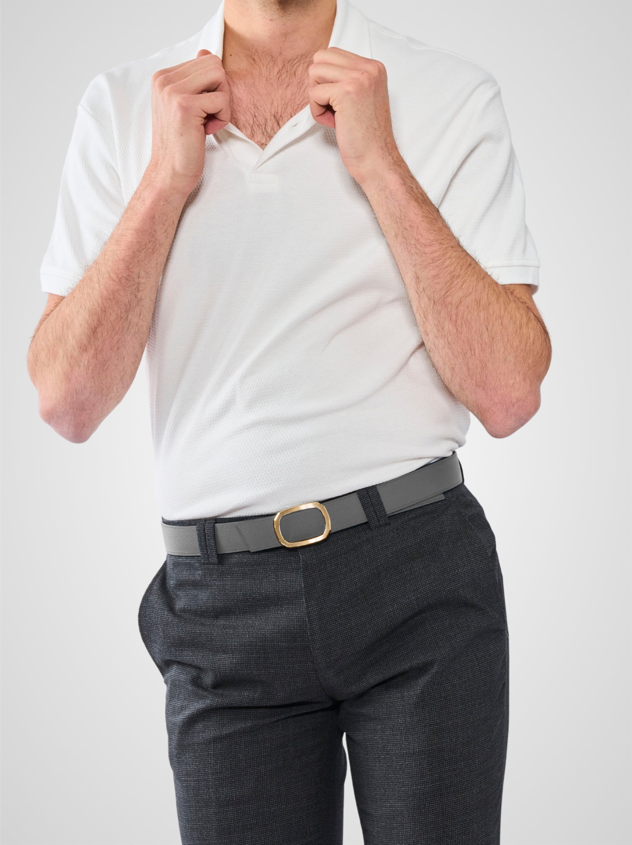 Ceinture homme en cuir gris Panthéon plaquée or 32 mm réversible