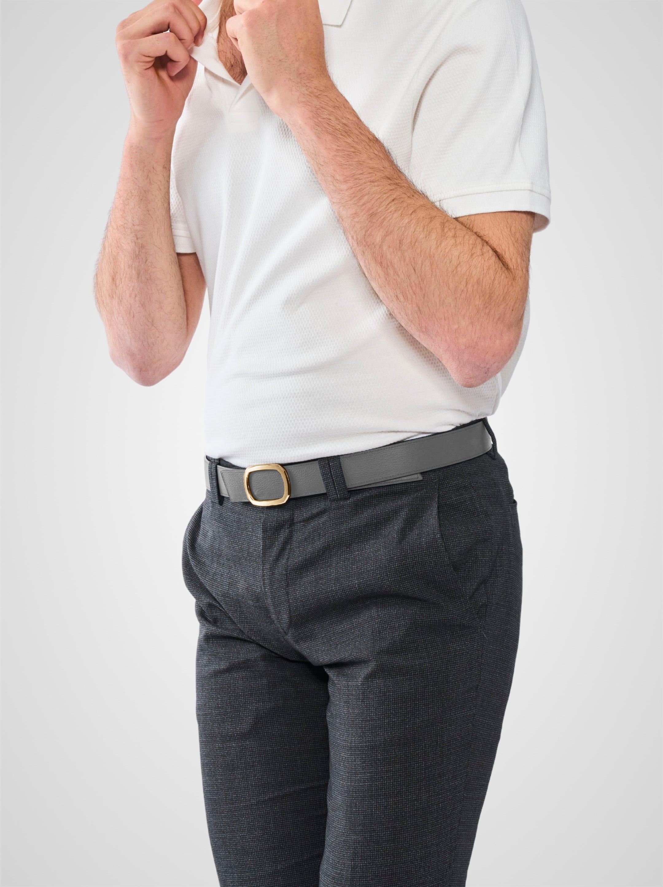 Ceinture homme en cuir gris Panthéon plaquée or 32 mm réversible