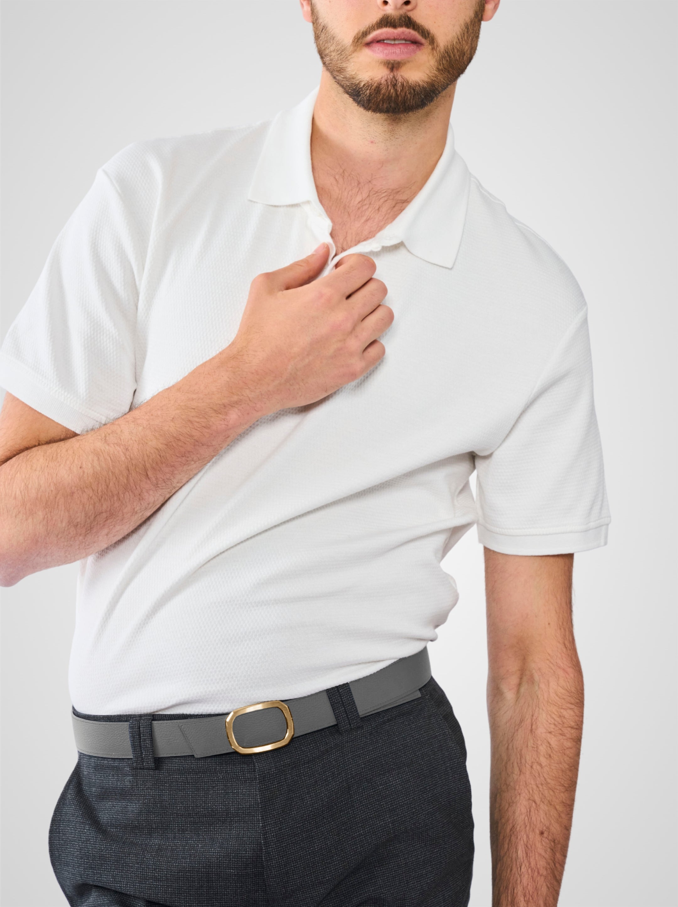 Ceinture homme en cuir gris Panthéon plaquée or 32 mm réversible