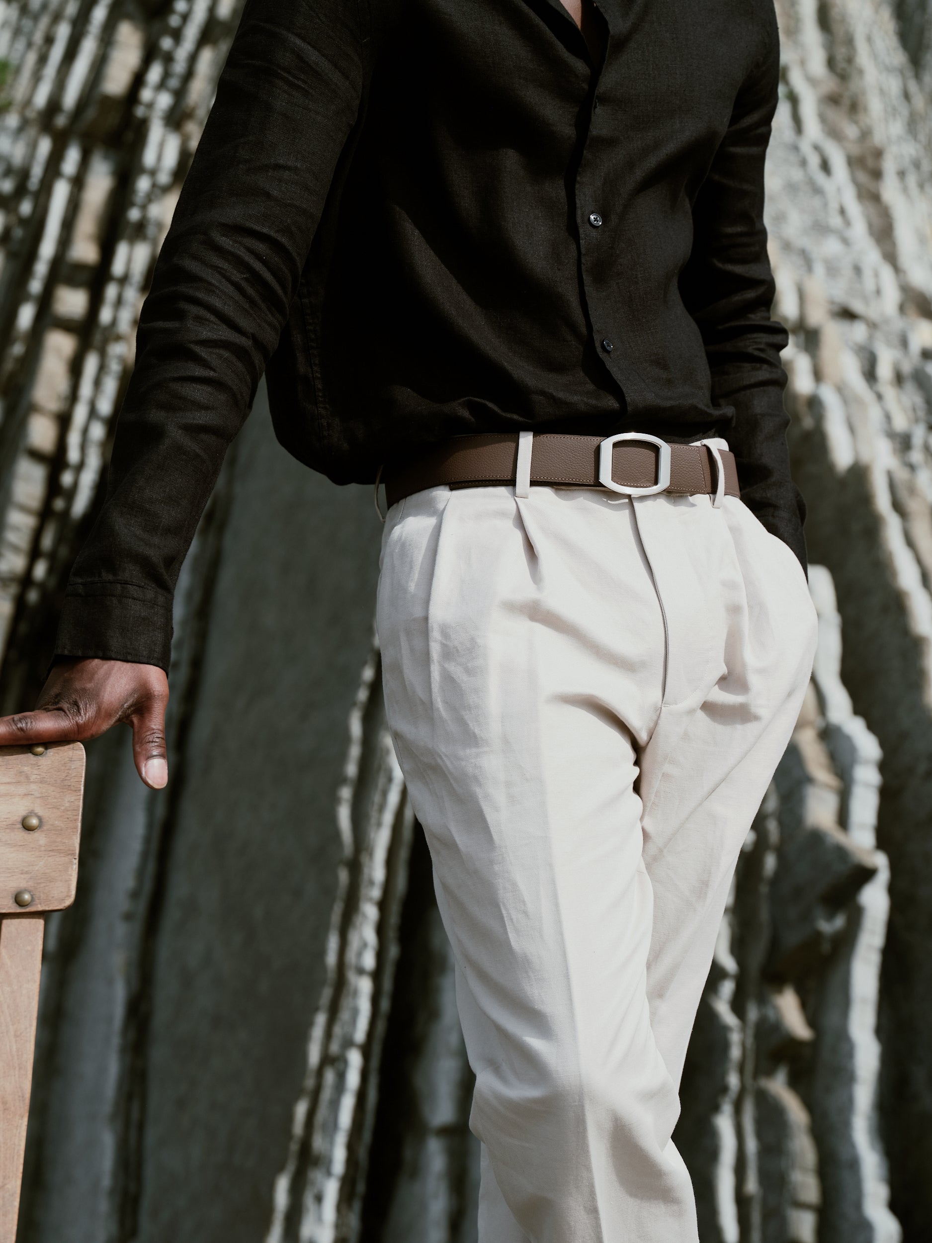 Ceinture homme en cuir marron Concorde palladium 38 mm réversible